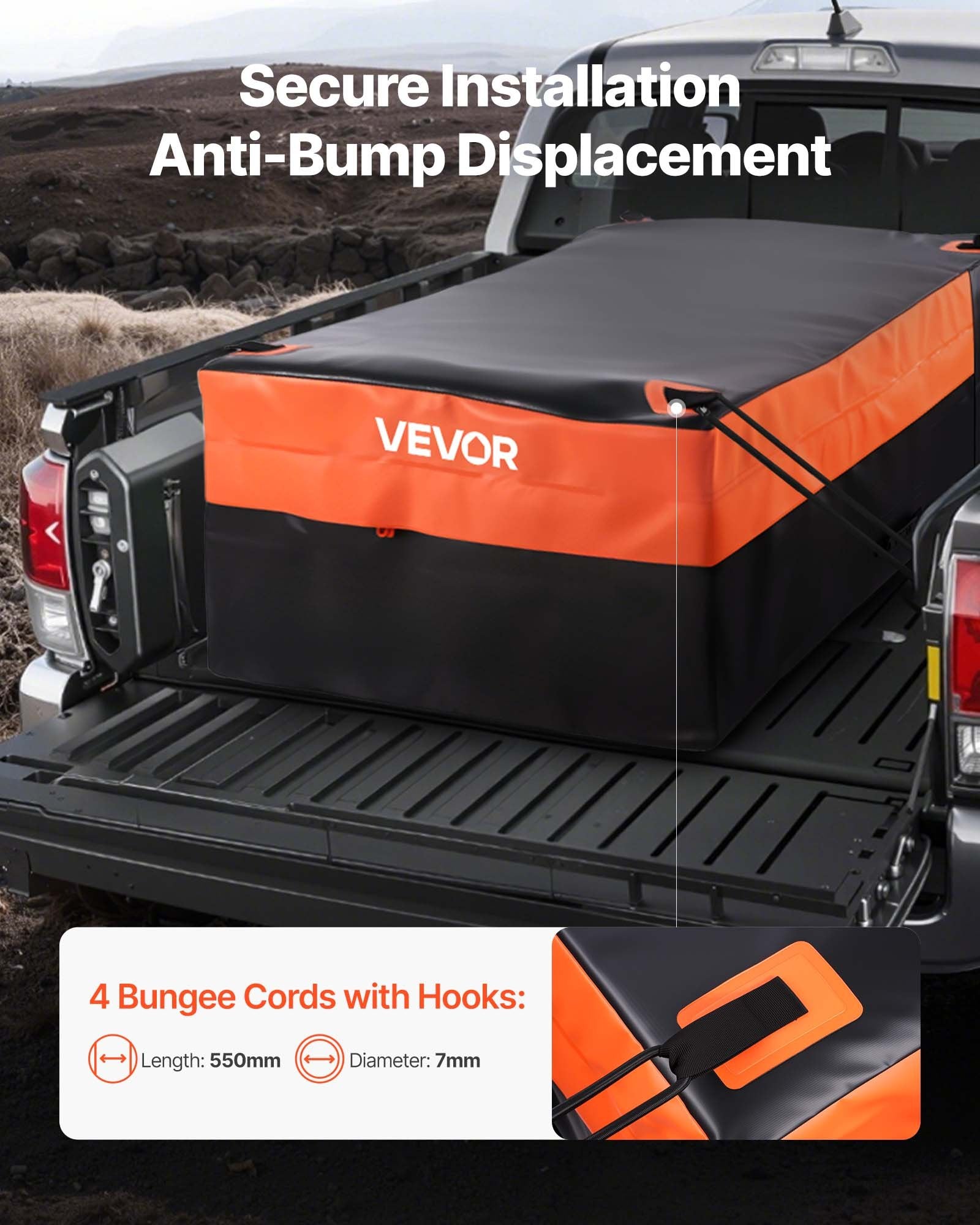 Truck Bed Cargo Bag W/P 840D-PVC 130x102x55.5 26Cu.ft HD BungeeCordsNetCarabiner