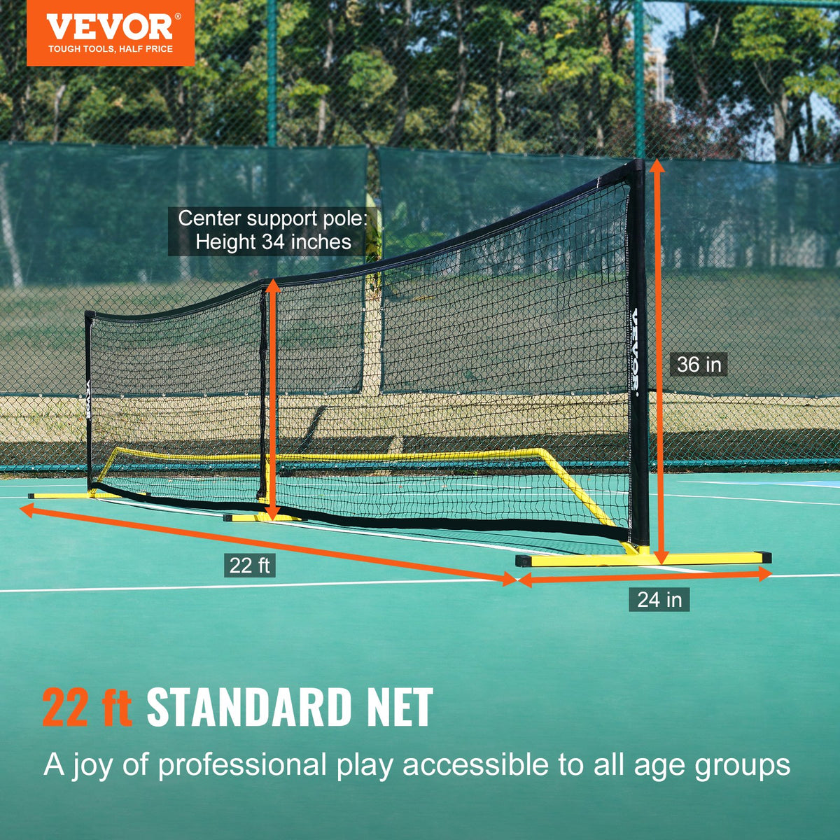 Pickleball Net System Portable 22FT Weather Resistant Metal Frame PE Net Bag