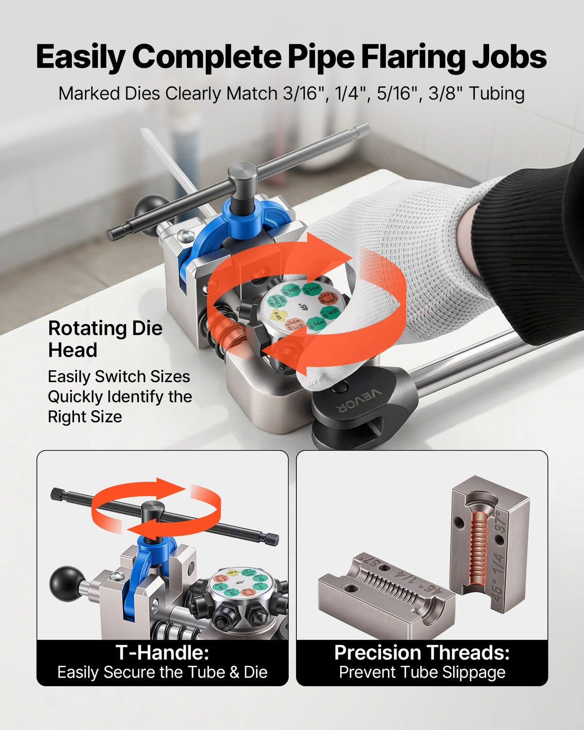 45 Degree Brake Line Flaring Tool Kit for 4.76-9.52mm Tubing