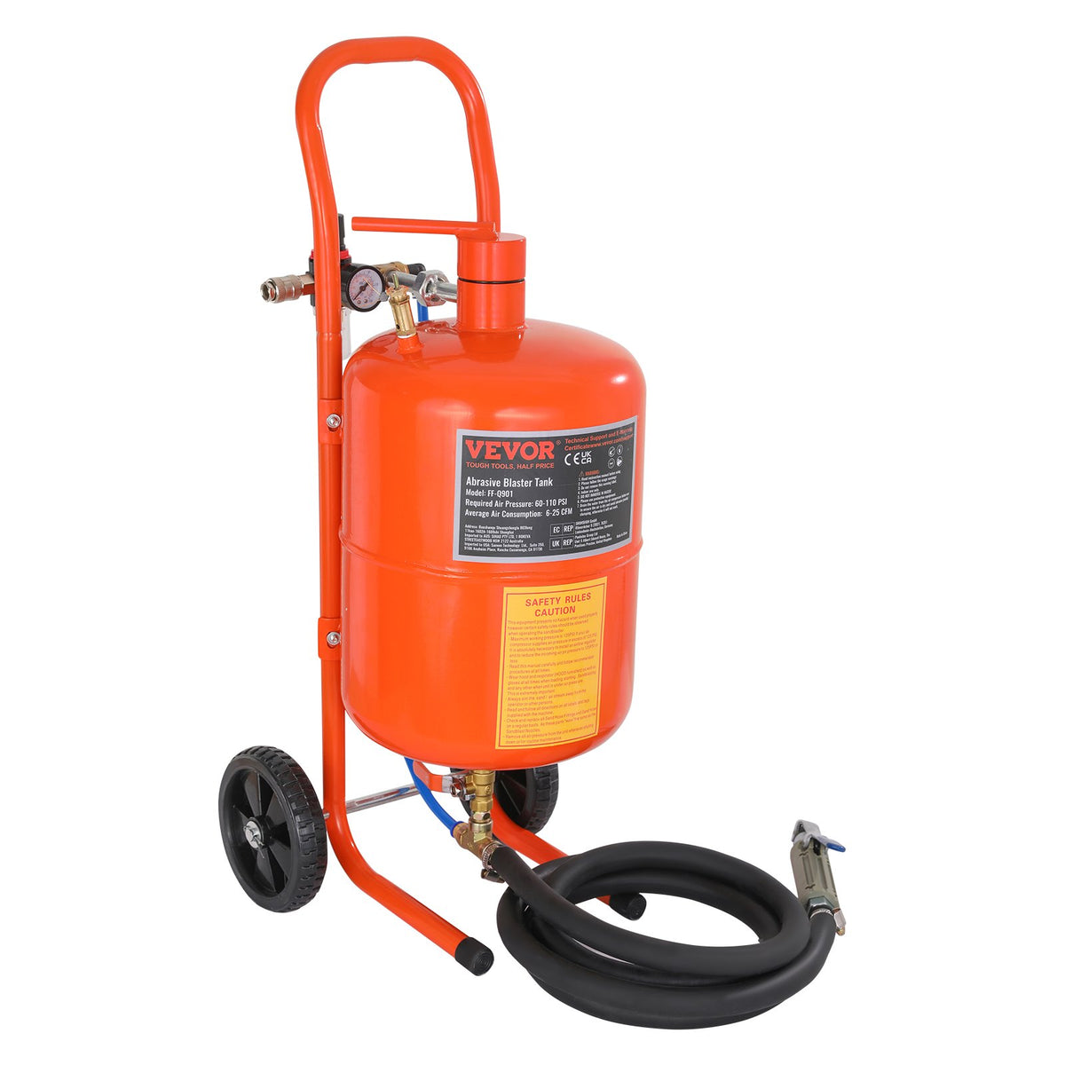5 Gallon Sand Blaster 60-110 PSI Portable Abrasive Tank with 4 Nozzles