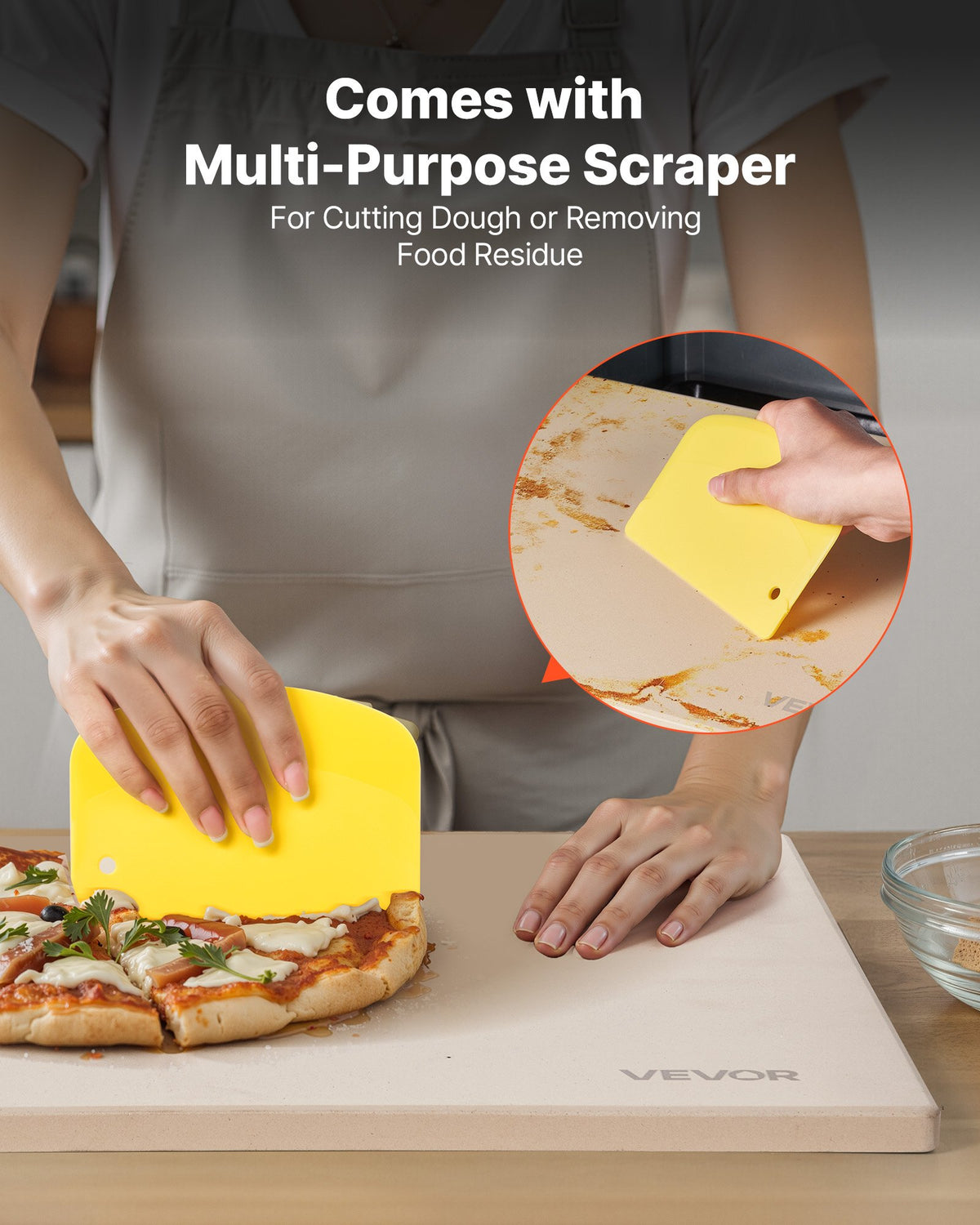 Pizza Stone 406x355mm Cordierite Extra Large Baking Stone with Scraper