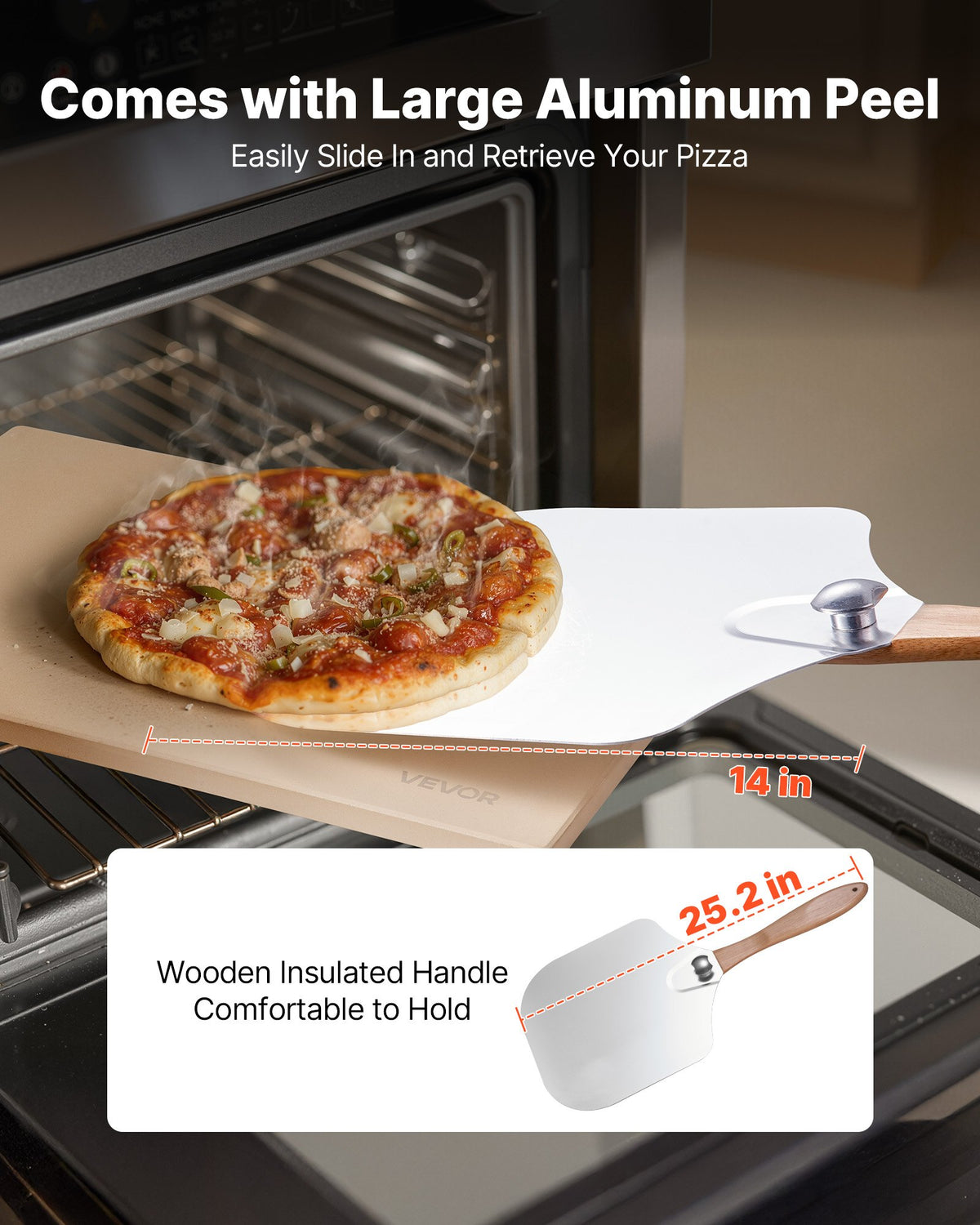 Pizza Stone 508x355mm Rectangular Cordierite 15mm Thick Baking Aluminum Peel