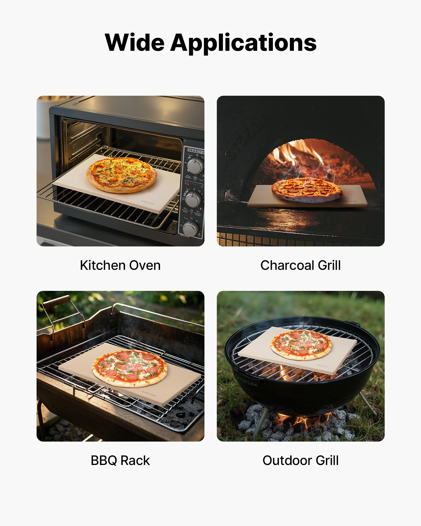 Pizza Stone 508x355mm Rectangular Cordierite 15mm Thick Baking Aluminum Peel