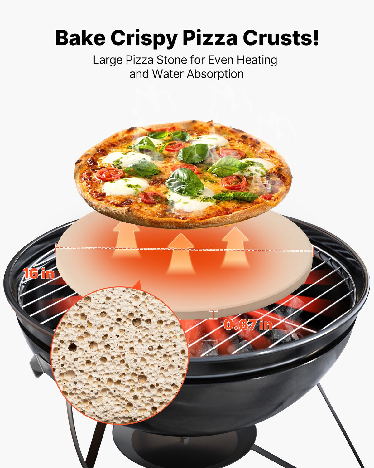 Pizza Stone 406mm Round Cordierite Extra-Large Baking Stone with Durable Stand