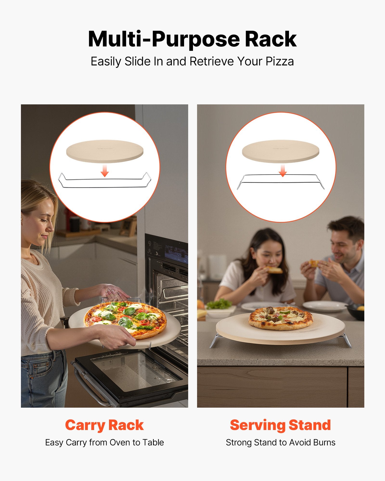 Pizza Stone 406mm Round Cordierite Extra-Large Baking Stone with Durable Stand