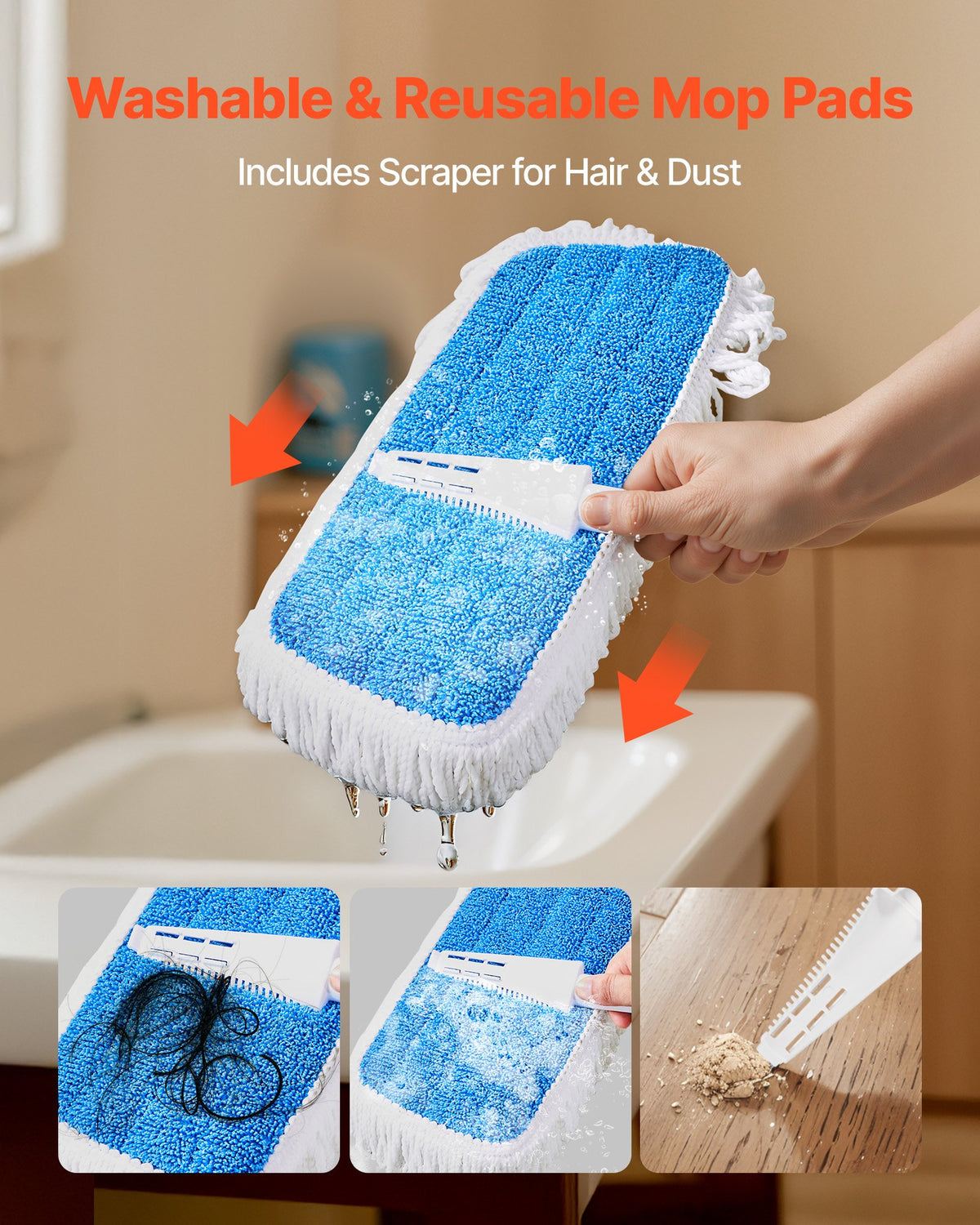 Spray Mop 3 Washable Pads 800ml Tank Microfiber Wet Cotton Dry Mop for Floors