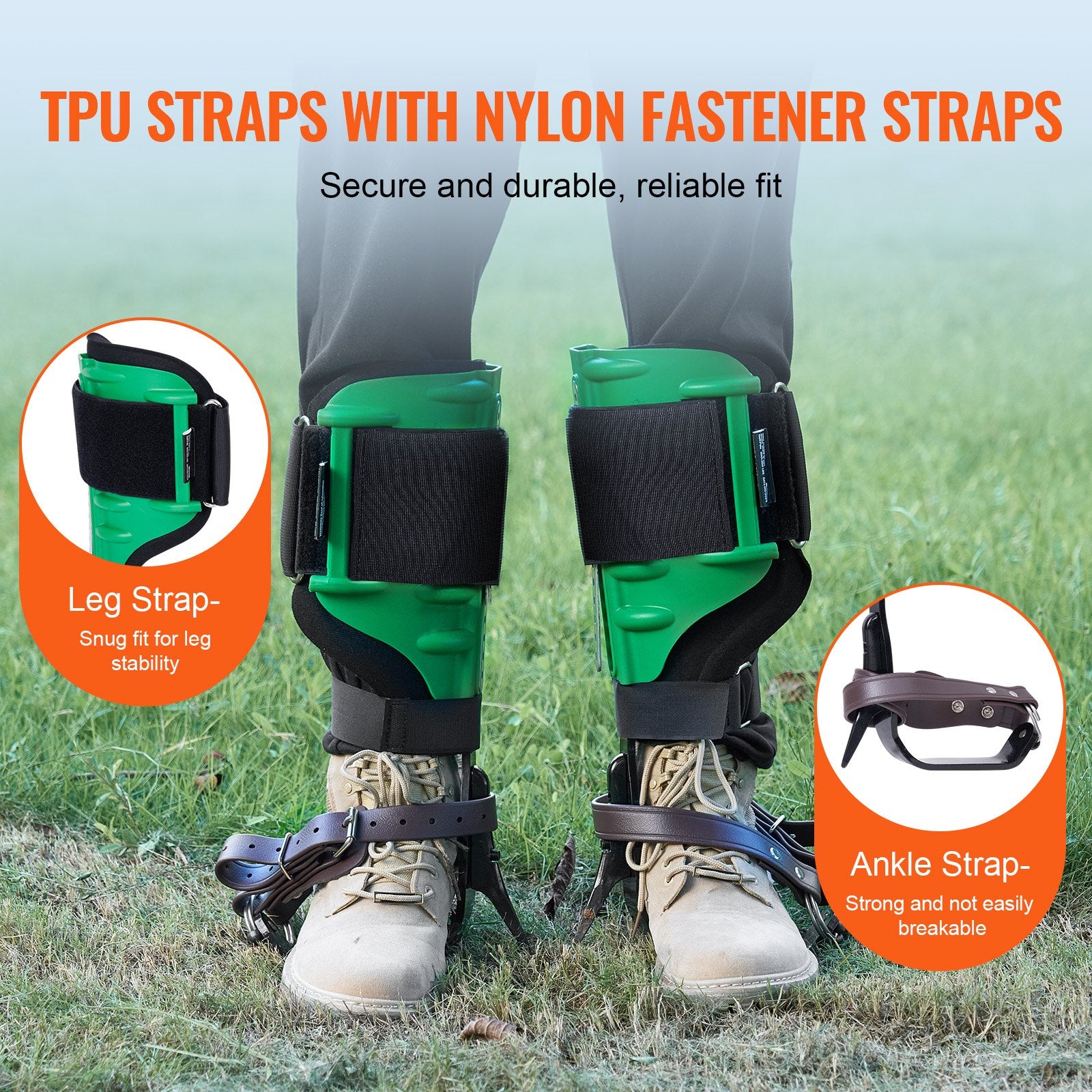 Tree Climbing Spikes 1Pair Alloy Steel 350lbs with Straps Spike Protectors Green