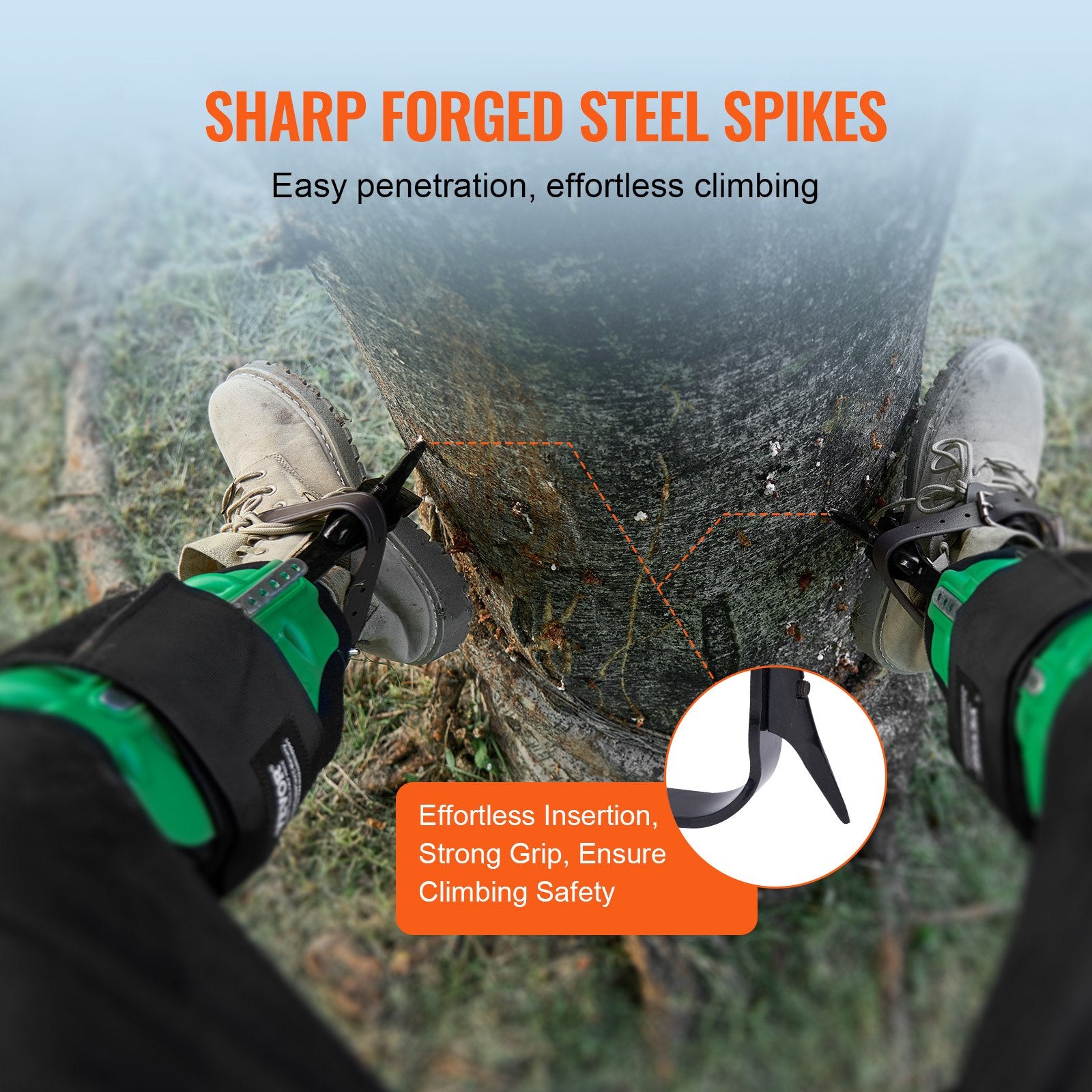 Tree Climbing Spikes 1Pair Alloy Steel 350lbs with Straps Spike Protectors Green