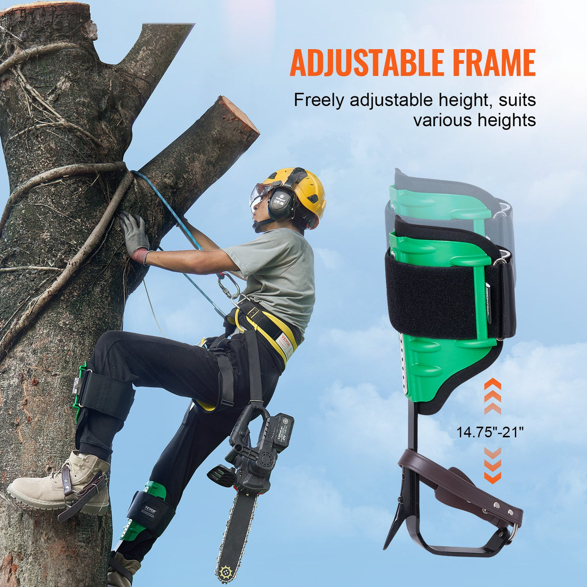 Tree Climbing Spikes 1Pair Alloy Steel 350lbs with Straps Spike Protectors Green