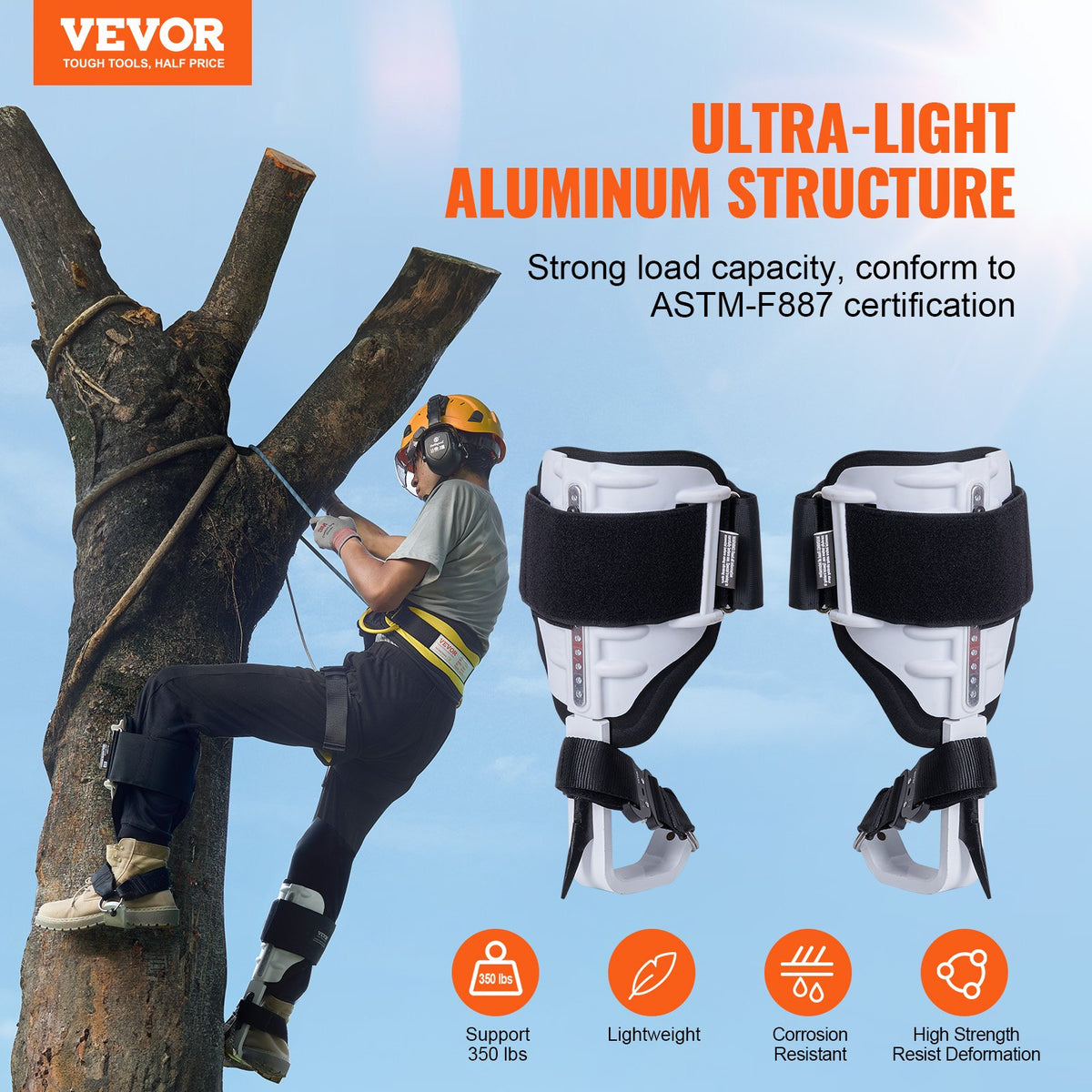 Tree Climbing Spikes, Aluminum Climbing Spurs, 350lbs Load Capacity, White, Gear