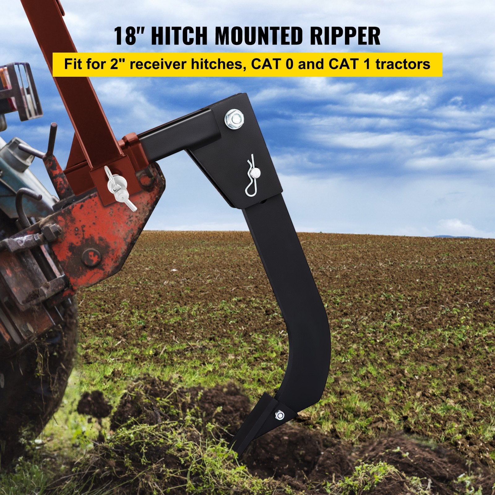 Hitch Mounted Ripper 46cm Box Blade Shank for Tractor 4 Hole Pins Plough Tips