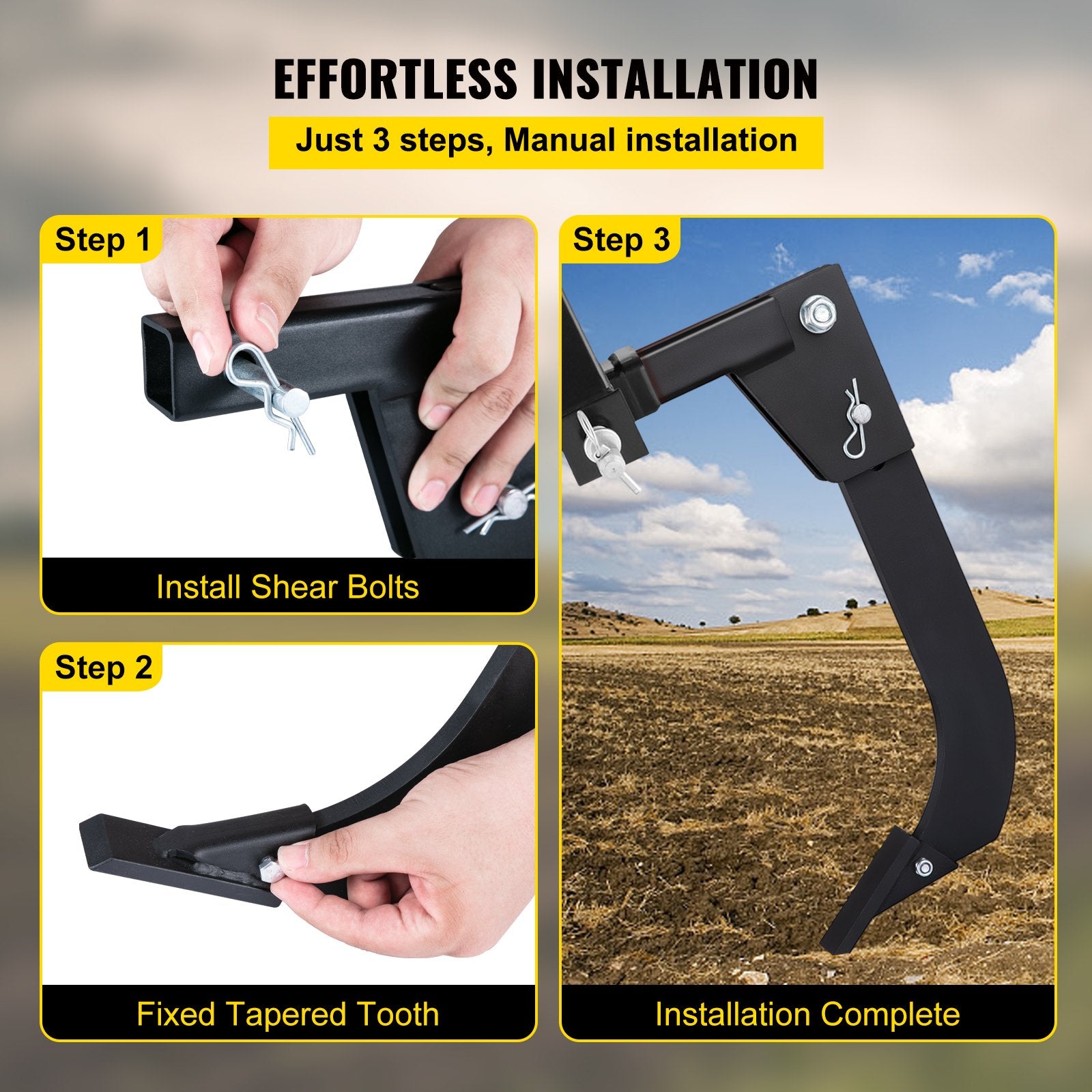 Hitch Mounted Ripper 46cm Box Blade Shank for Tractor 4 Hole Pins Plough Tips
