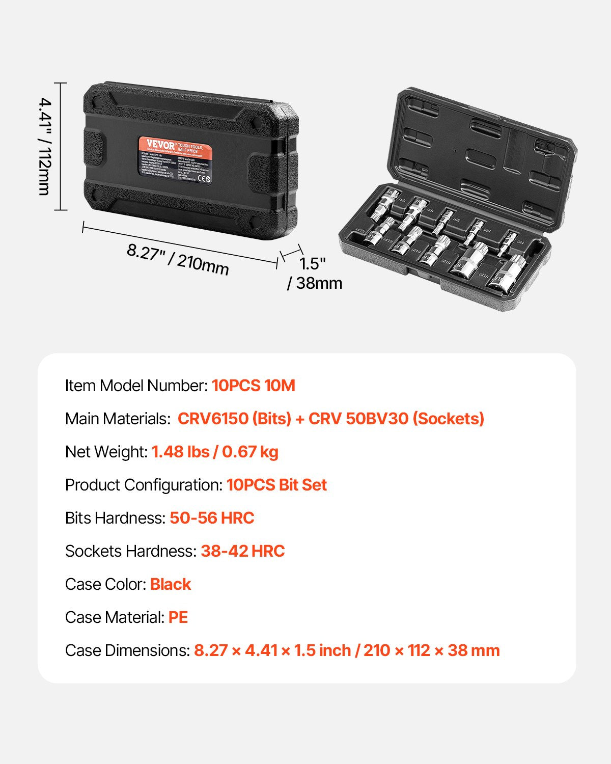 XZN Triple Square Spline Bit Socket Set 10-Piece M4-M18 with Storage Case
