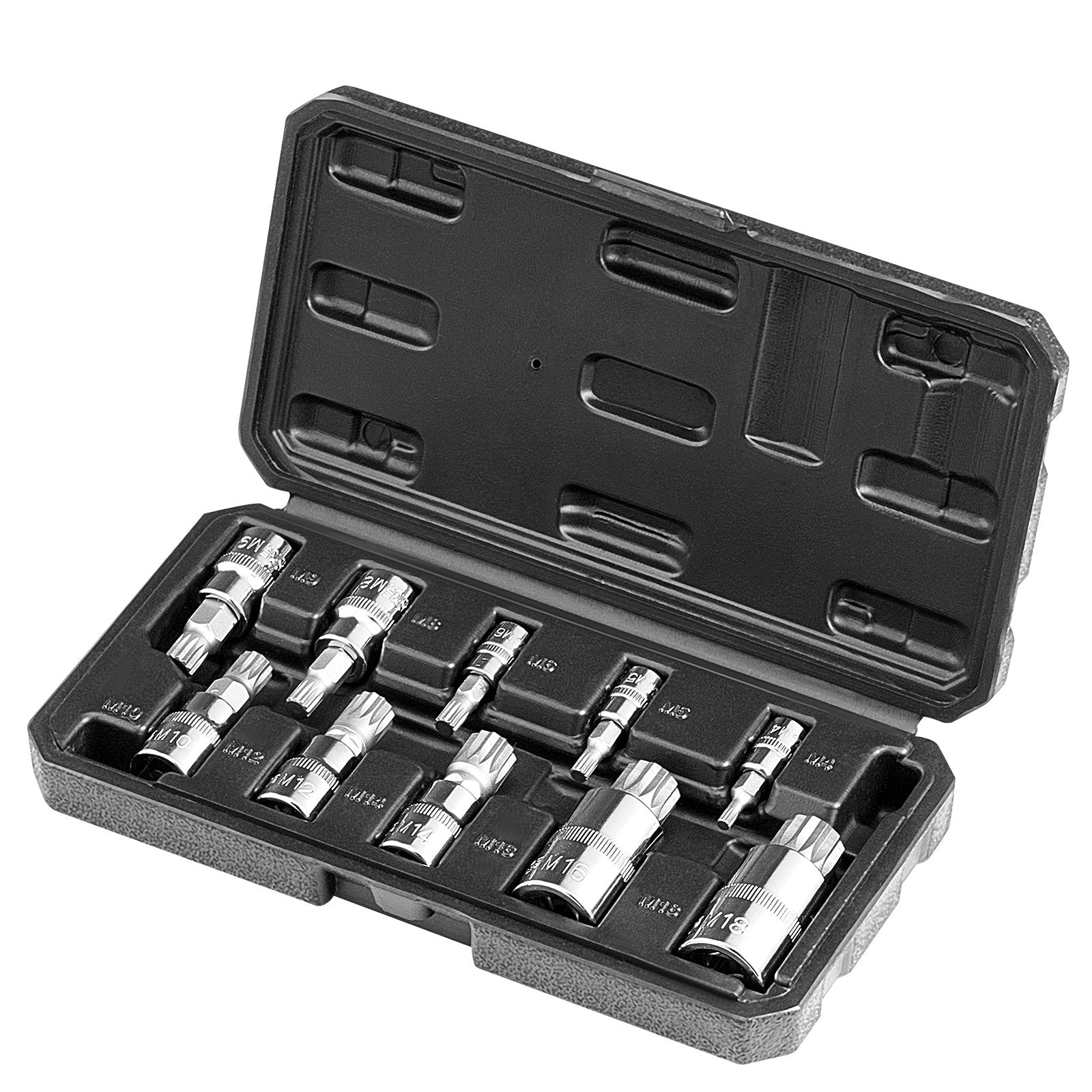 XZN Triple Square Spline Bit Socket Set 10-Piece M4-M18 with Storage Case
