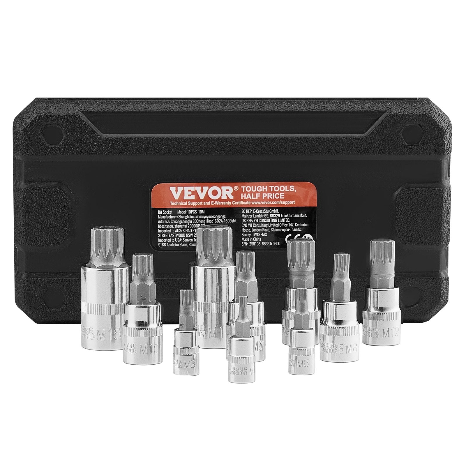 XZN Triple Square Spline Bit Socket Set 10-Piece M4-M18 with Storage Case