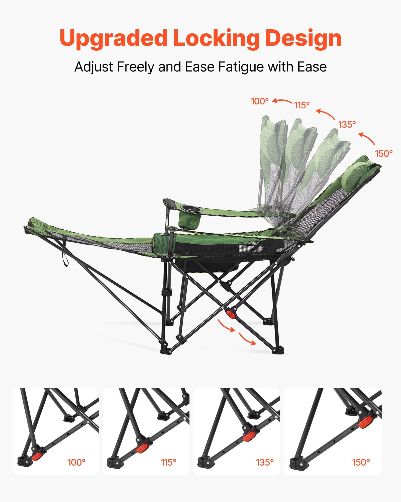 Reclining Camping Chair 4 Position Folding Lounger Mesh Headrest Footrest Green