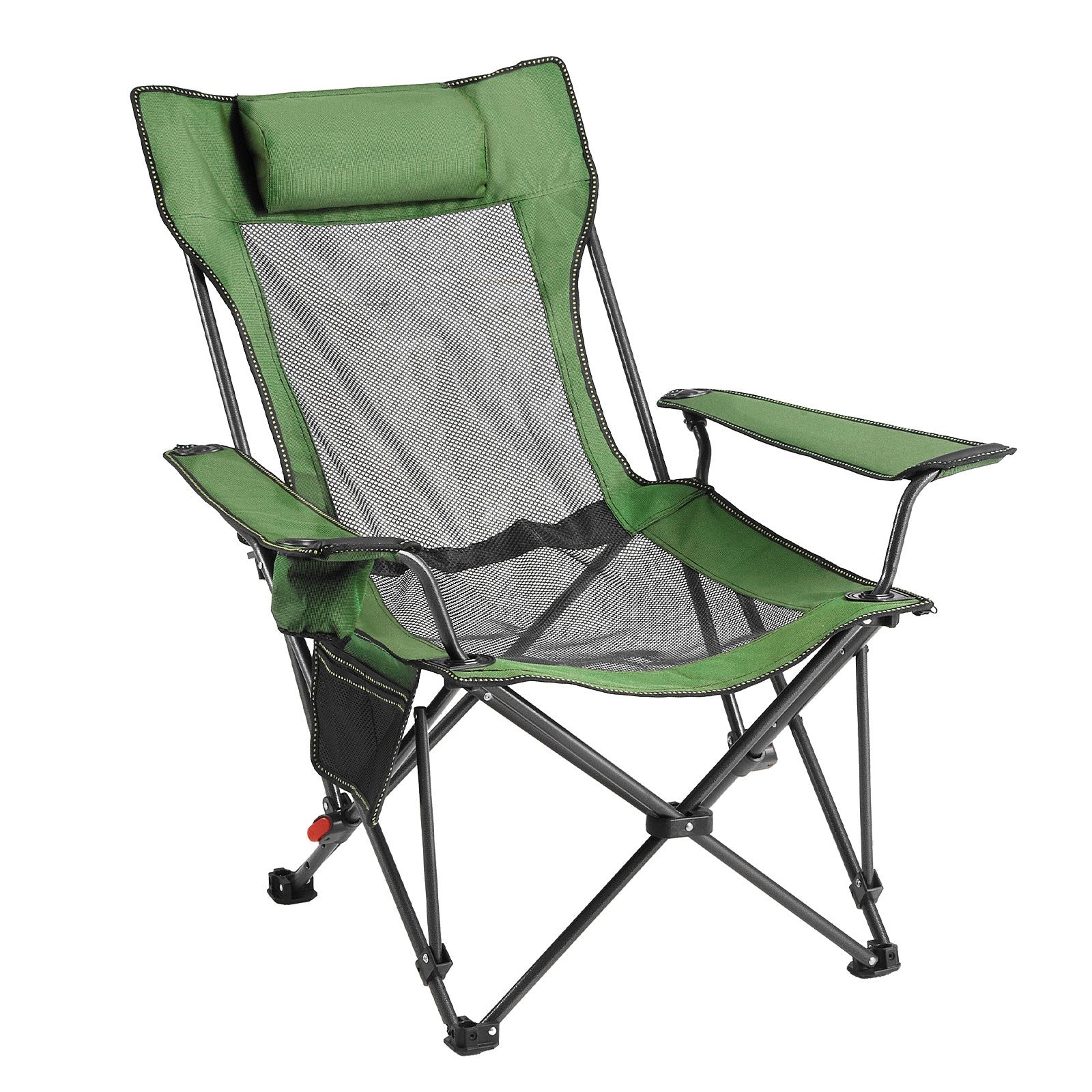 Reclining Camping Chair 4 Position Folding Lounger Mesh Headrest Footrest Green