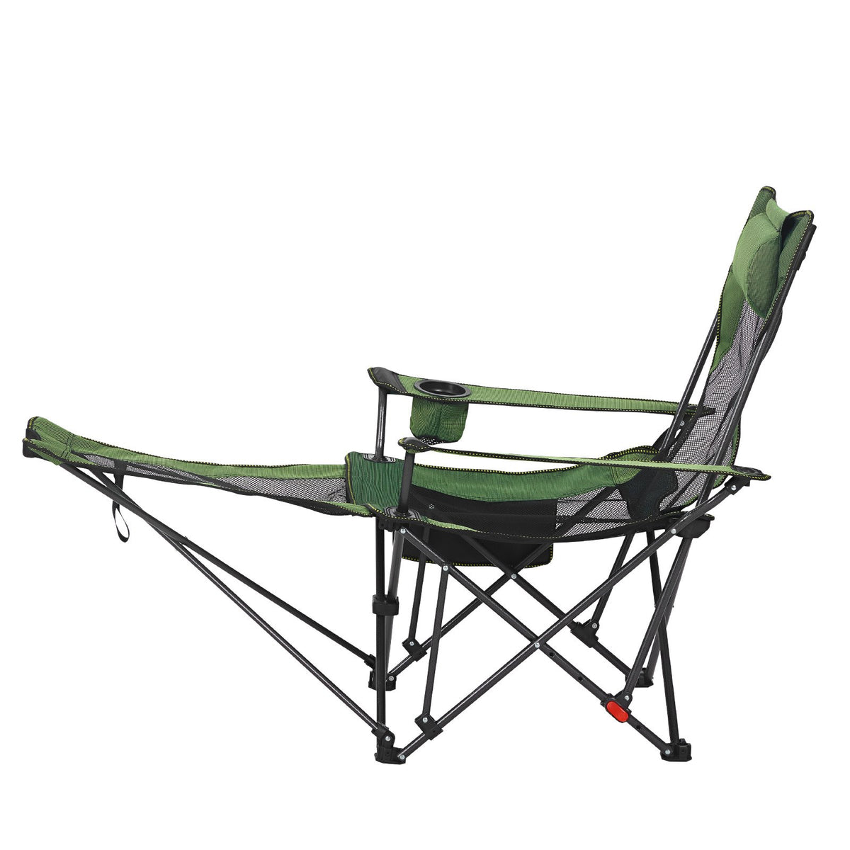 Reclining Camping Chair 4 Position Folding Lounger Mesh Headrest Footrest Green