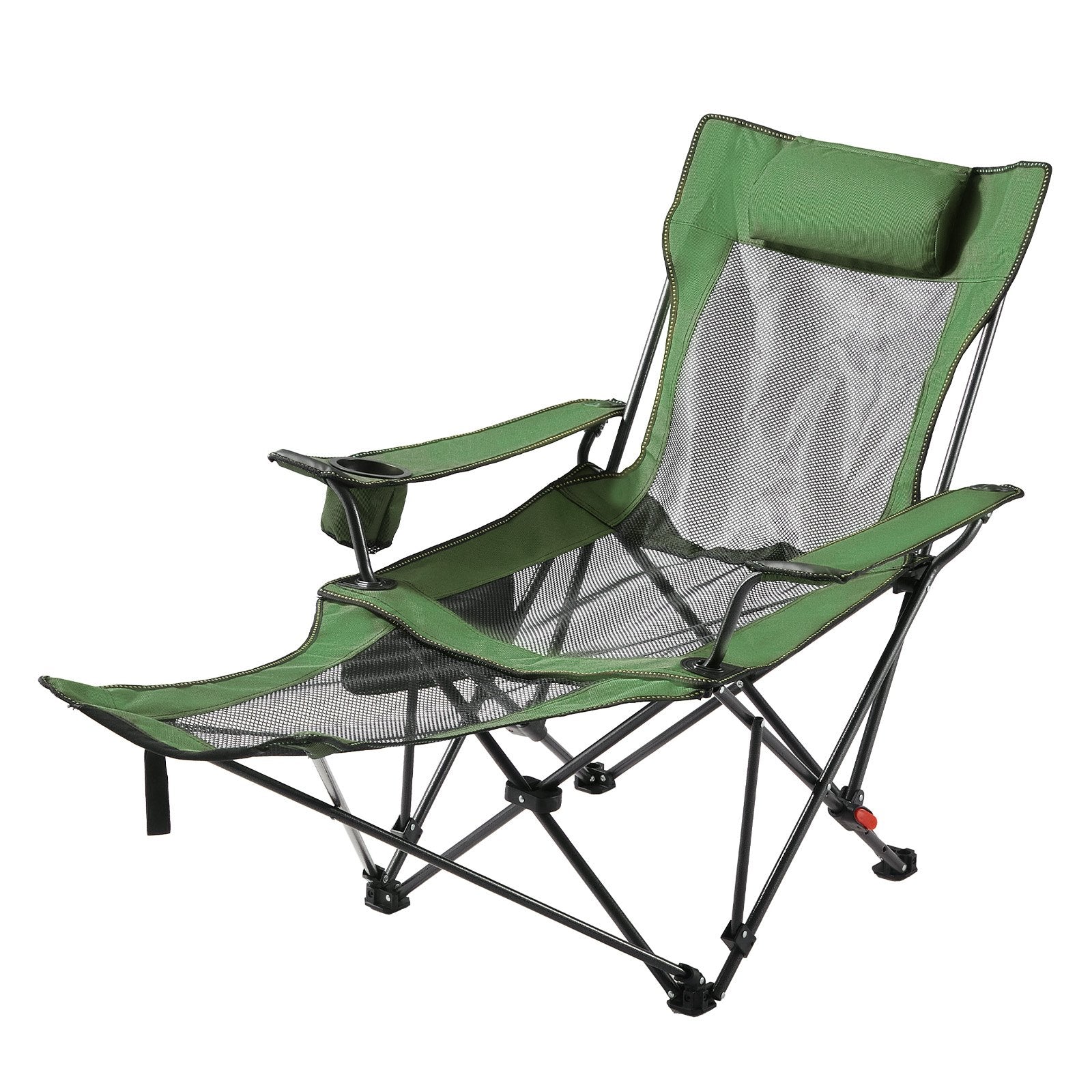 Reclining Camping Chair 4 Position Folding Lounger Mesh Headrest Footrest Green