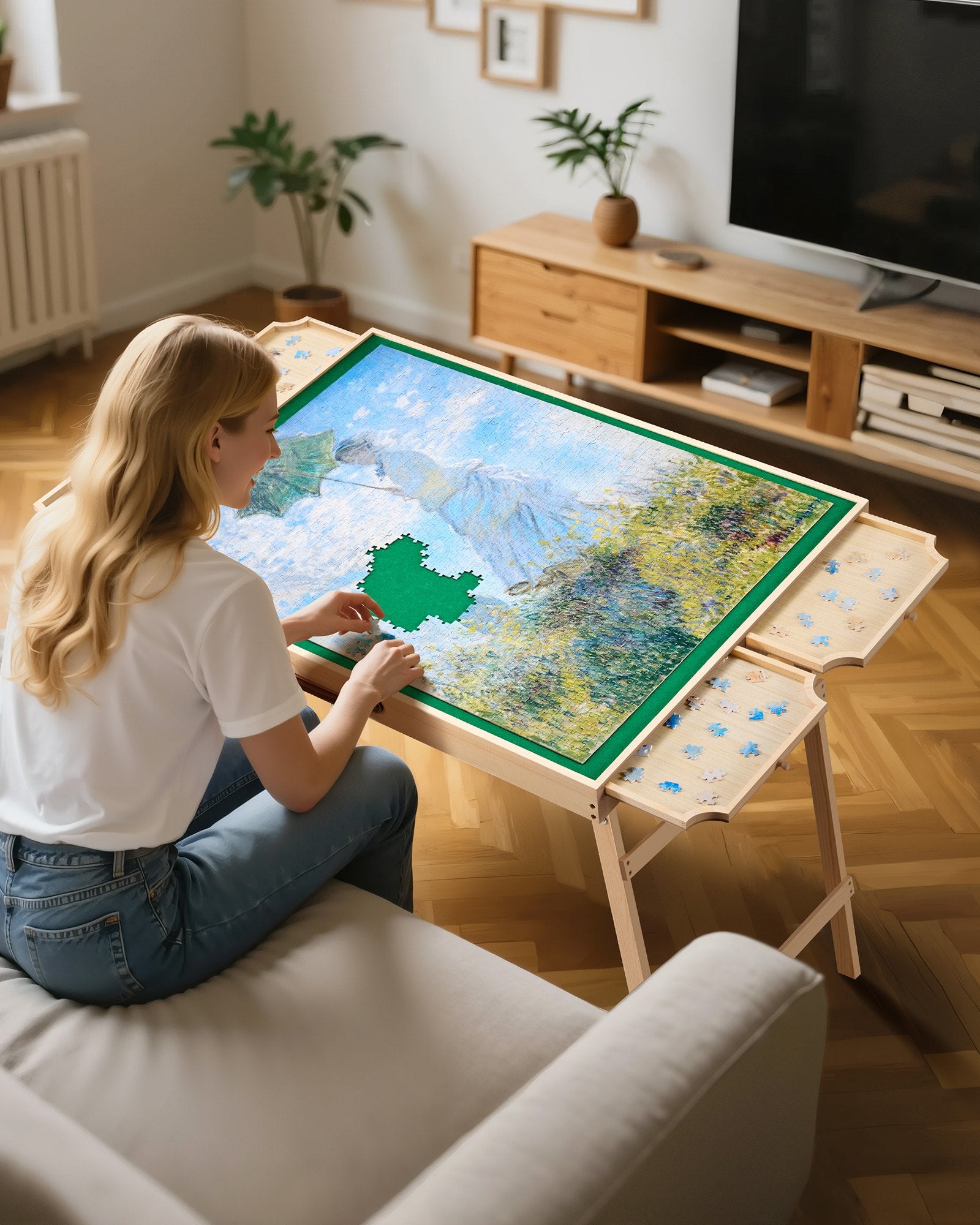 Puzzle Table Folding Legs 4 Drawers Felt Surface Jigsaw 1500pc 86x63cm