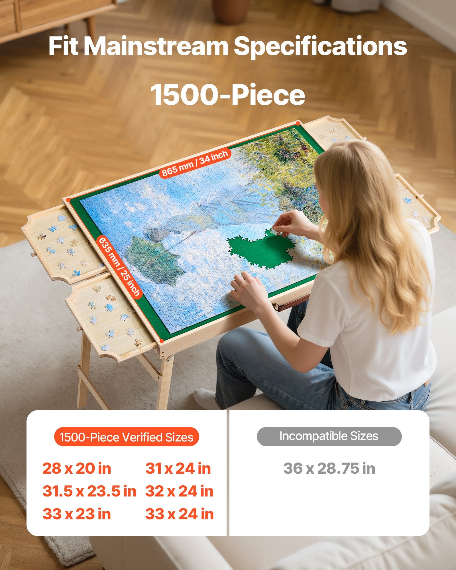 Puzzle Table Folding Legs 4 Drawers Felt Surface Jigsaw 1500pc 86x63cm