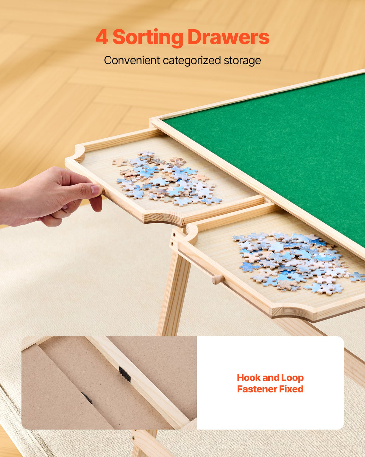 Puzzle Table Folding Legs 4 Drawers Felt Surface Jigsaw 1500pc 86x63cm