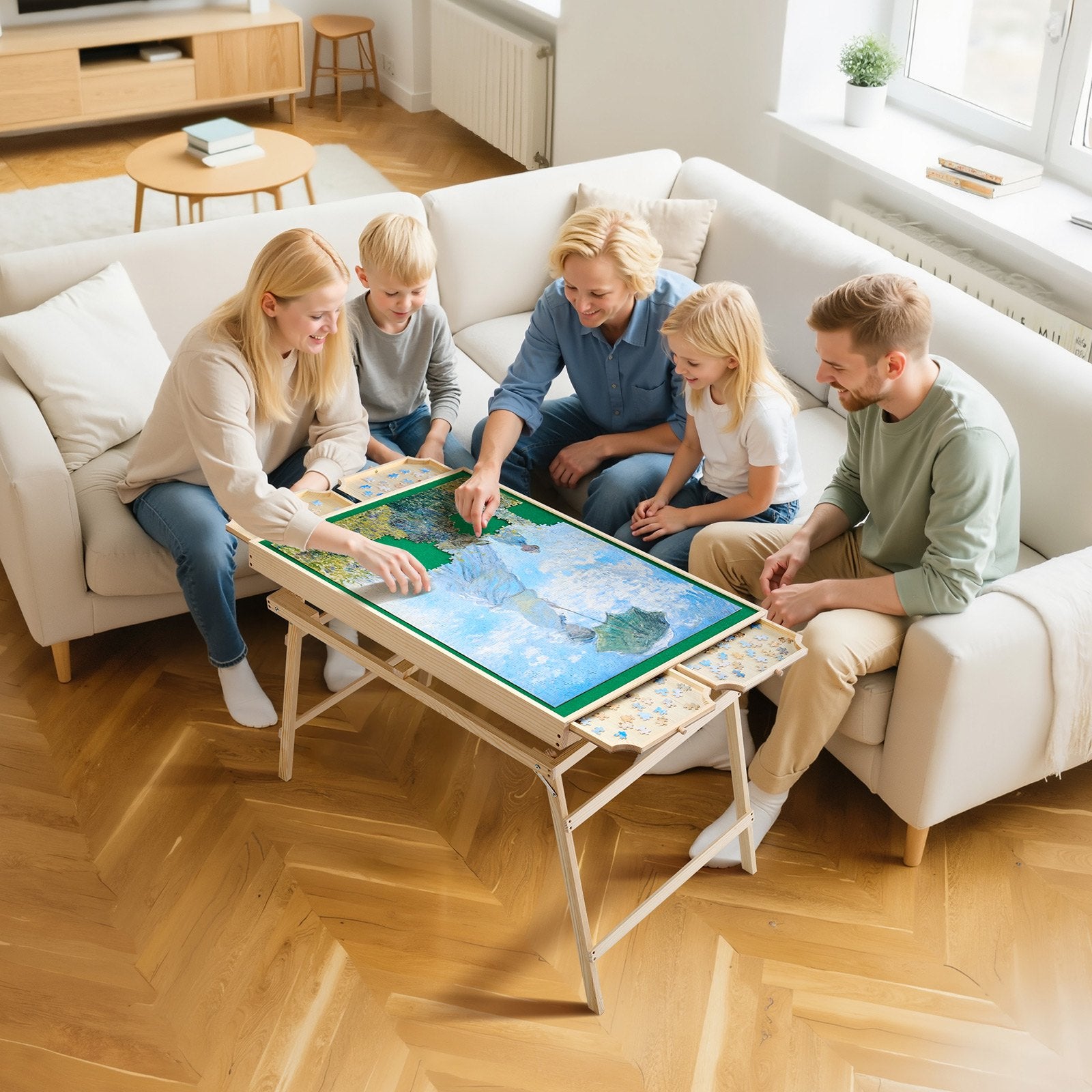 Puzzle Table Folding Legs 4 Drawers Felt Surface Jigsaw 1500pc 86x63cm