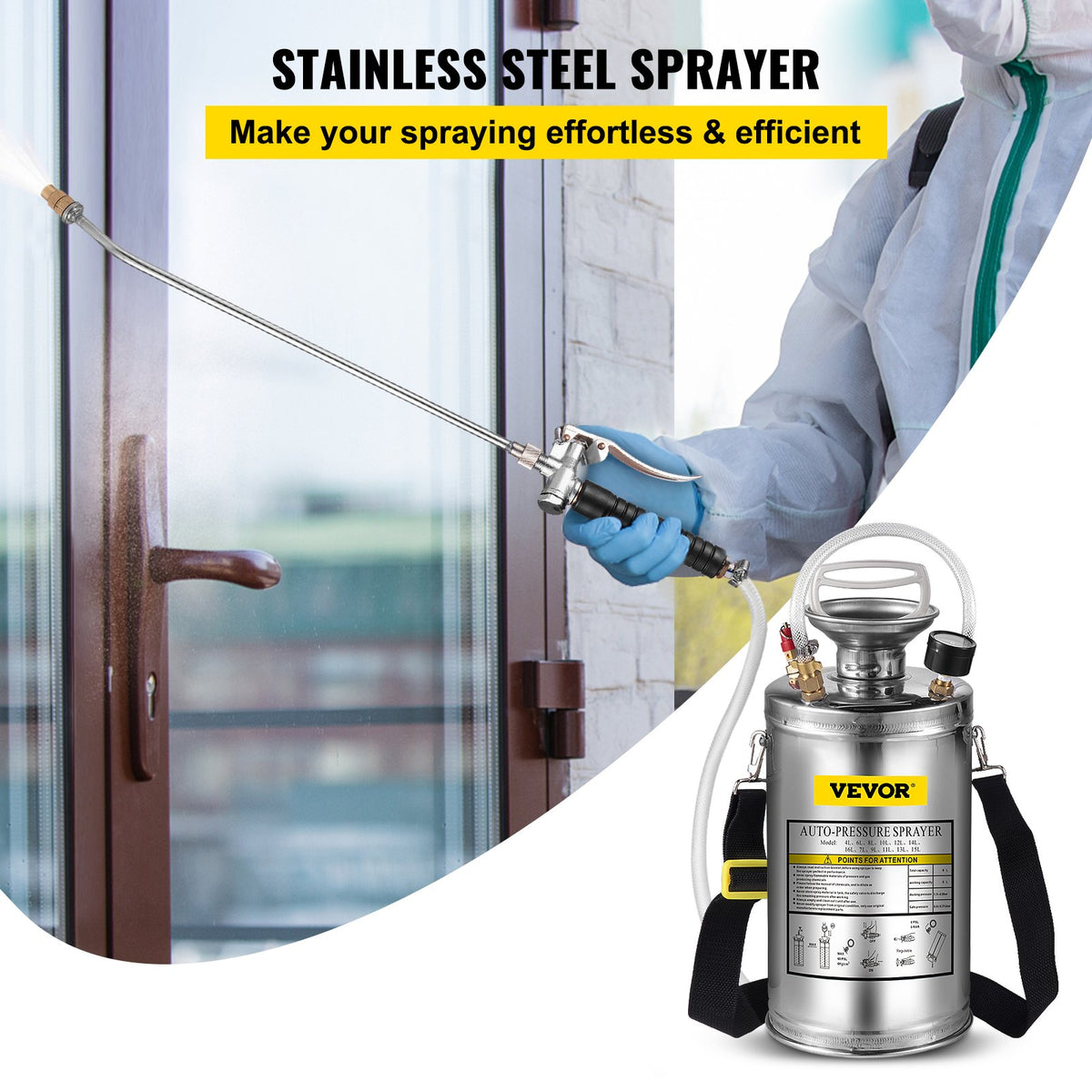 1.5Gal Stainless Steel Sprayer with 16" Wand Handle 3.3FT Hose Adjustable Nozzle