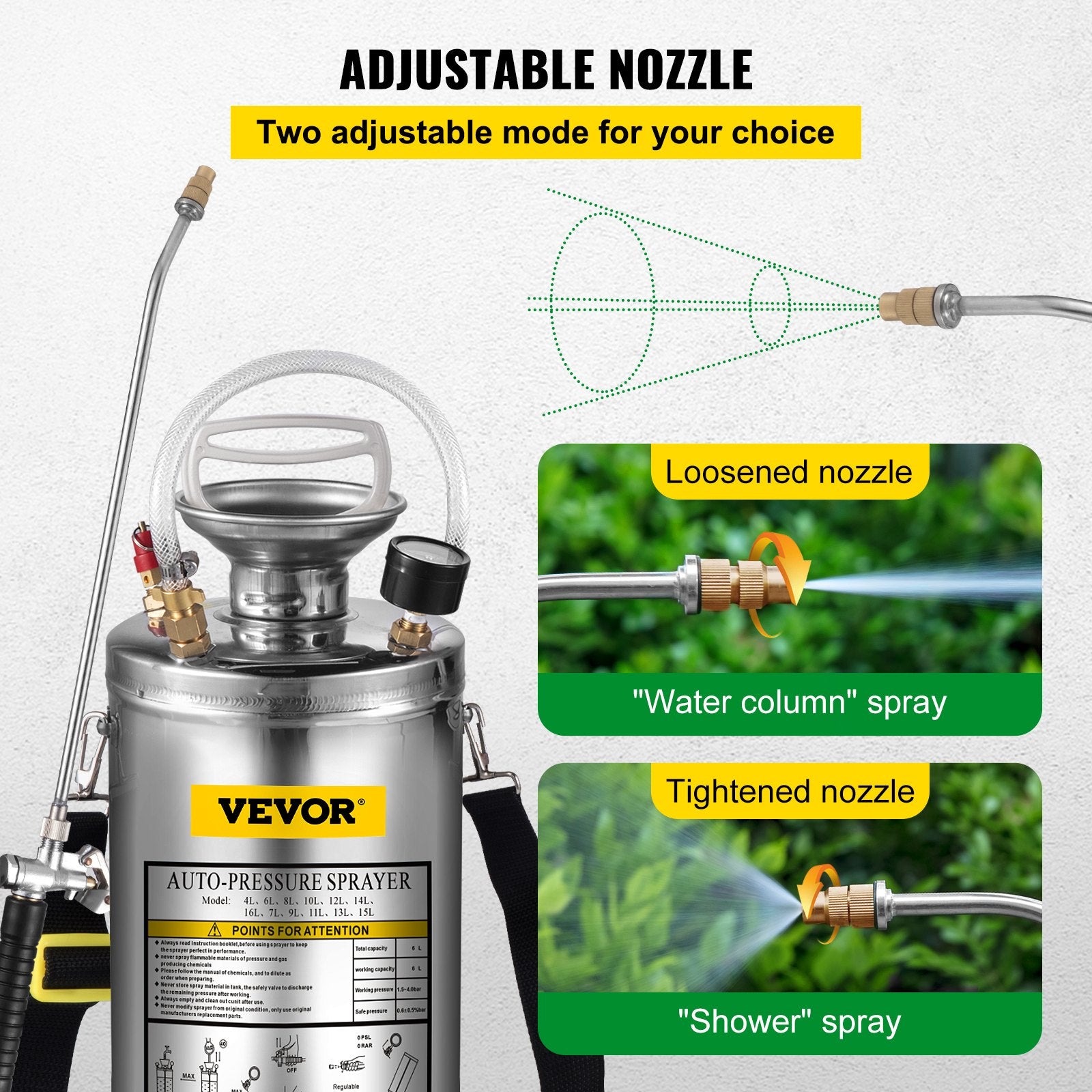 1.5Gal Stainless Steel Sprayer with 16" Wand Handle 3.3FT Hose Adjustable Nozzle