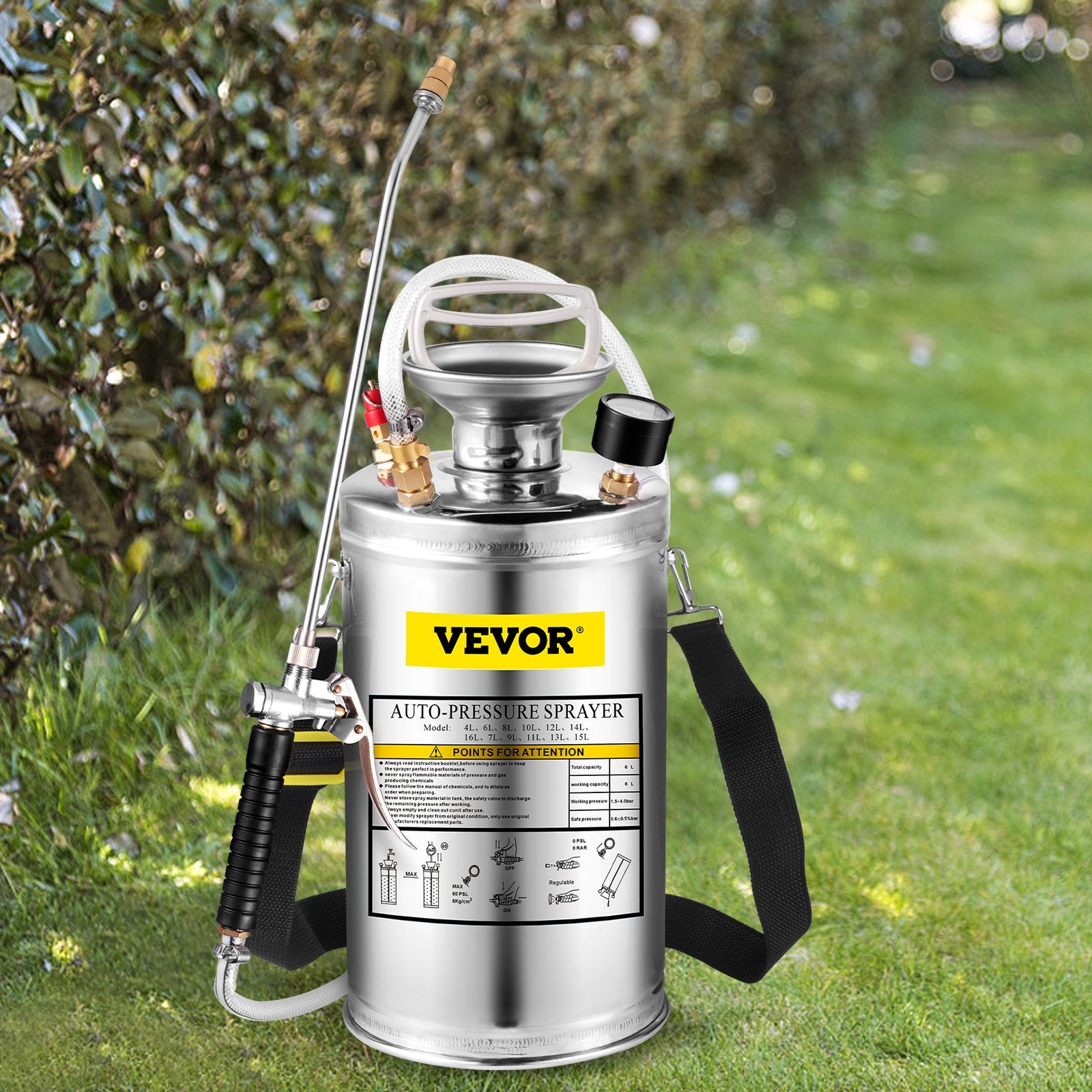 1.5Gal Stainless Steel Sprayer with 16" Wand Handle 3.3FT Hose Adjustable Nozzle
