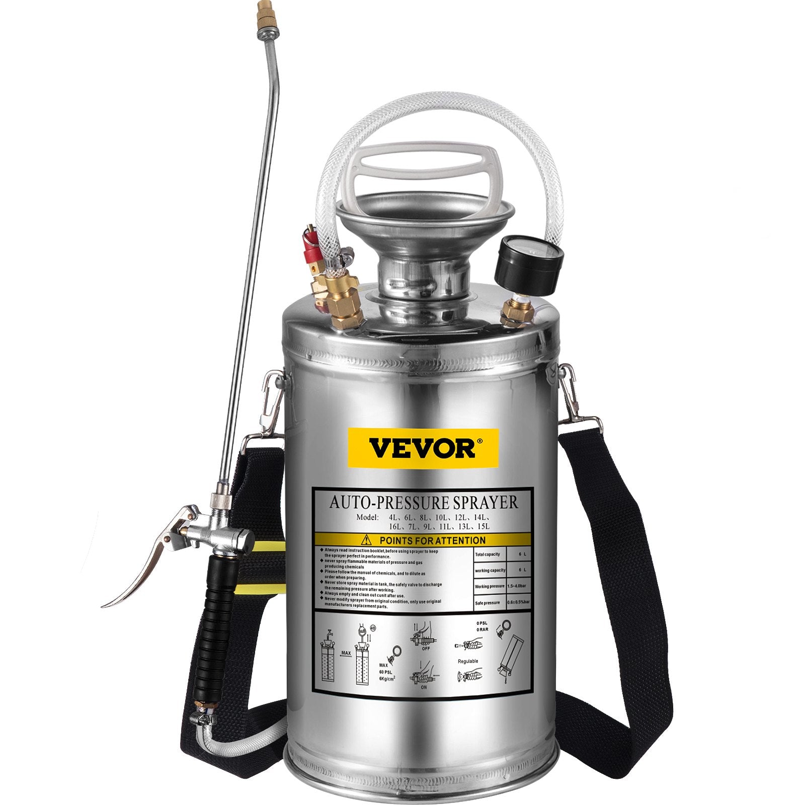 1.5Gal Stainless Steel Sprayer with 16" Wand Handle 3.3FT Hose Adjustable Nozzle