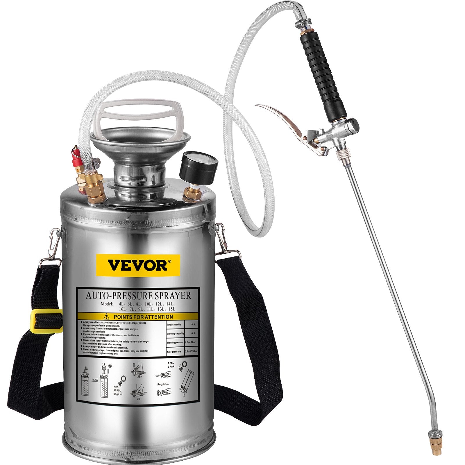 1.5Gal Stainless Steel Sprayer with 16" Wand Handle 3.3FT Hose Adjustable Nozzle