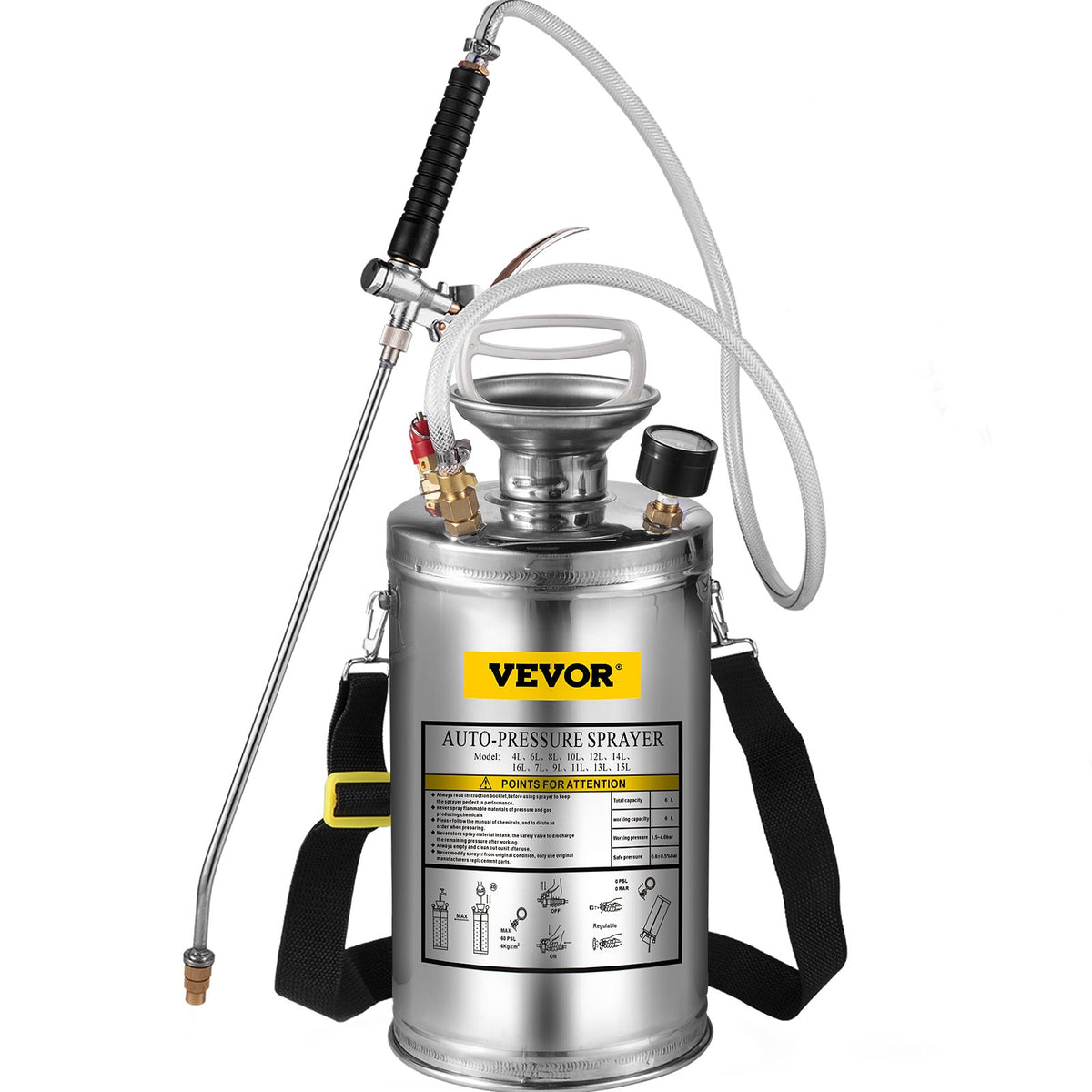 1.5Gal Stainless Steel Sprayer with 16" Wand Handle 3.3FT Hose Adjustable Nozzle