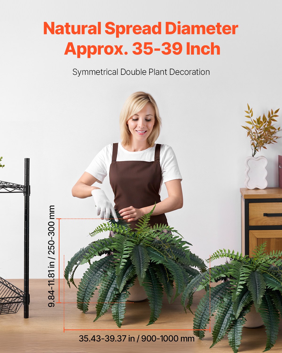 Artificial Ferns, 2-Pack 35-39" Large Hanging Faux Boston Ferns with 35 Branches