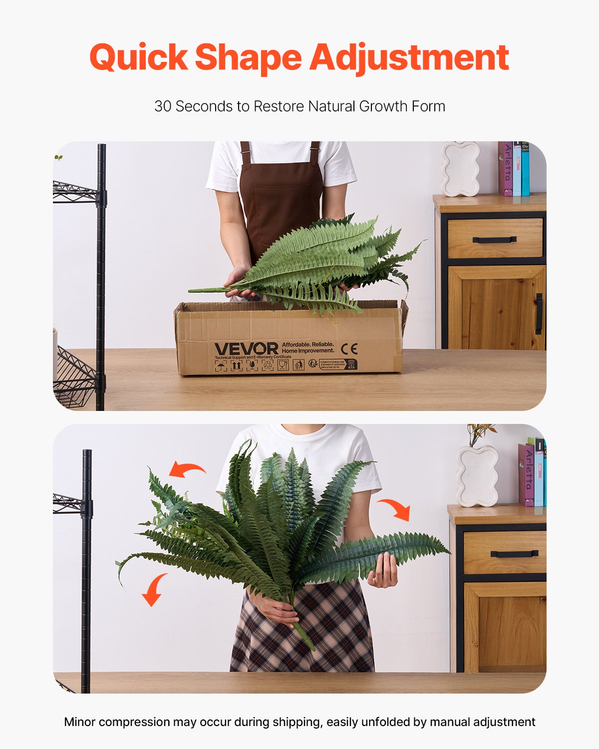 Artificial Ferns, 2-Pack 35-39" Large Hanging Faux Boston Ferns with 35 Branches