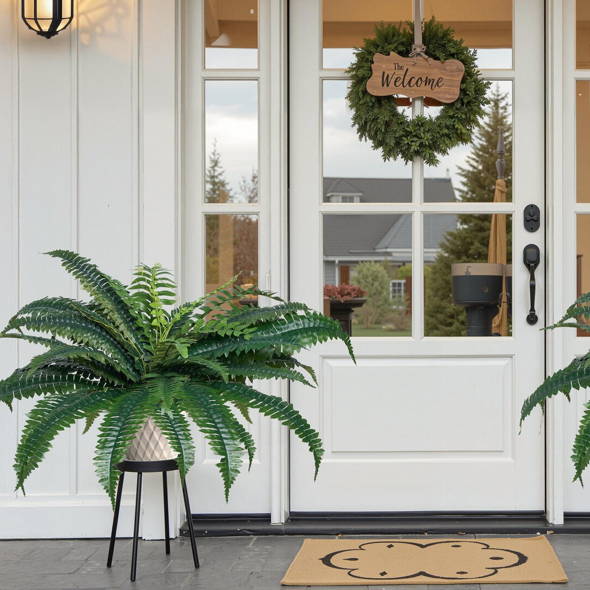 Artificial Ferns, 2-Pack 35-39" Large Hanging Faux Boston Ferns with 35 Branches