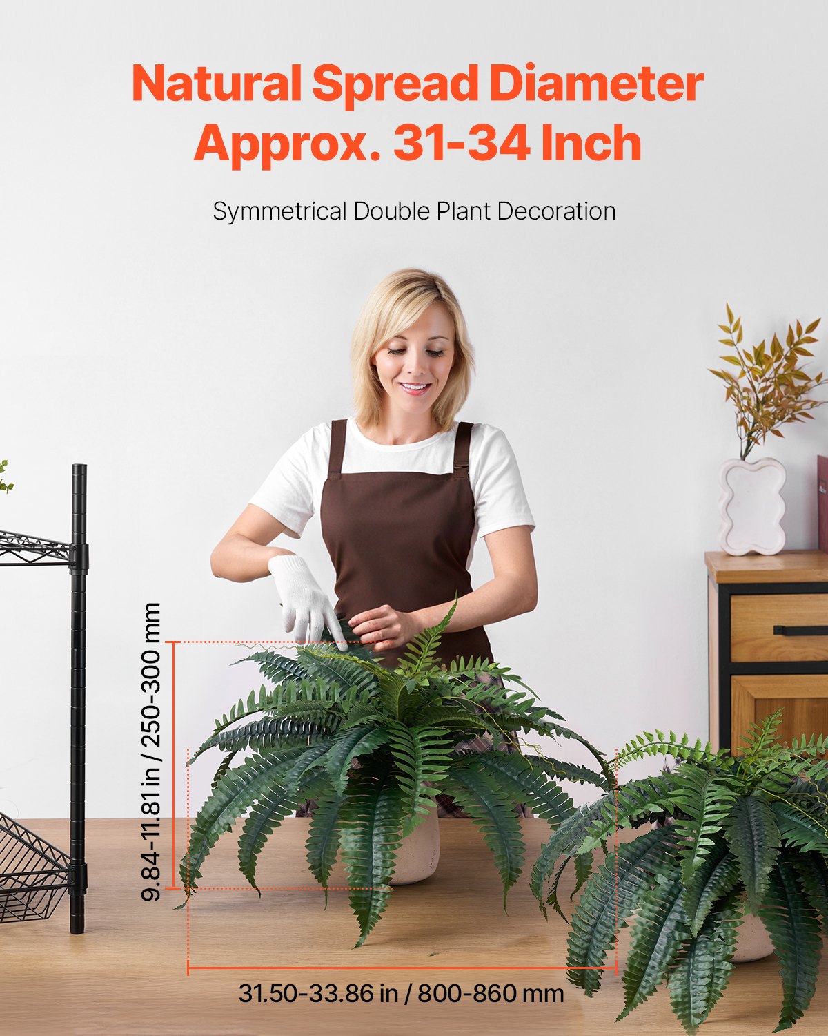 Artificial Ferns, 2-Pack 31-34" Large Hanging Faux Boston Ferns with 30 Branches