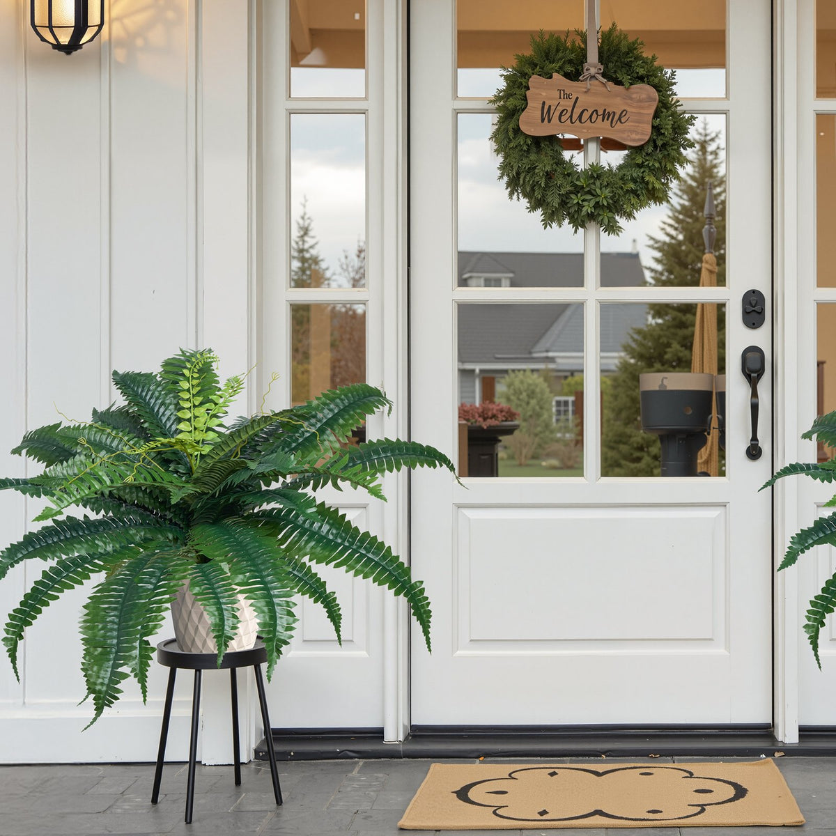 Artificial Ferns, 2-Pack 31-34" Large Hanging Faux Boston Ferns with 30 Branches