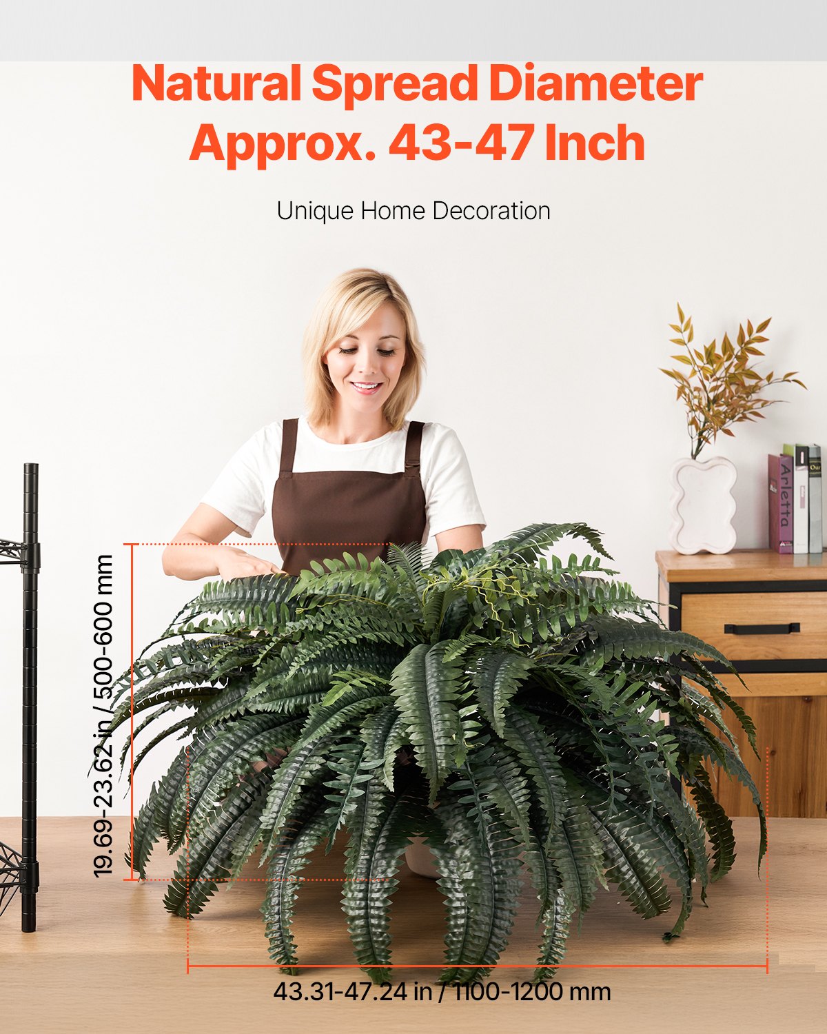 Artificial Ferns 43-47" Large Hanging Faux Boston Ferns 88 Branches Décor