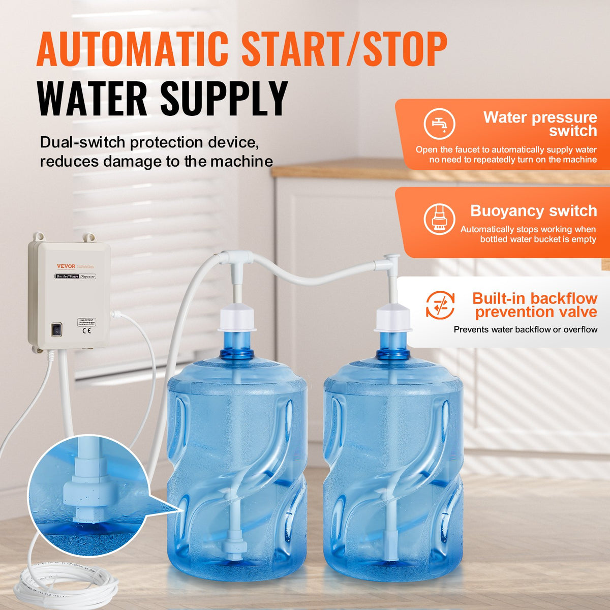Bottled Water Dispenser Pump System 2x5 Gallon Automatic Electric