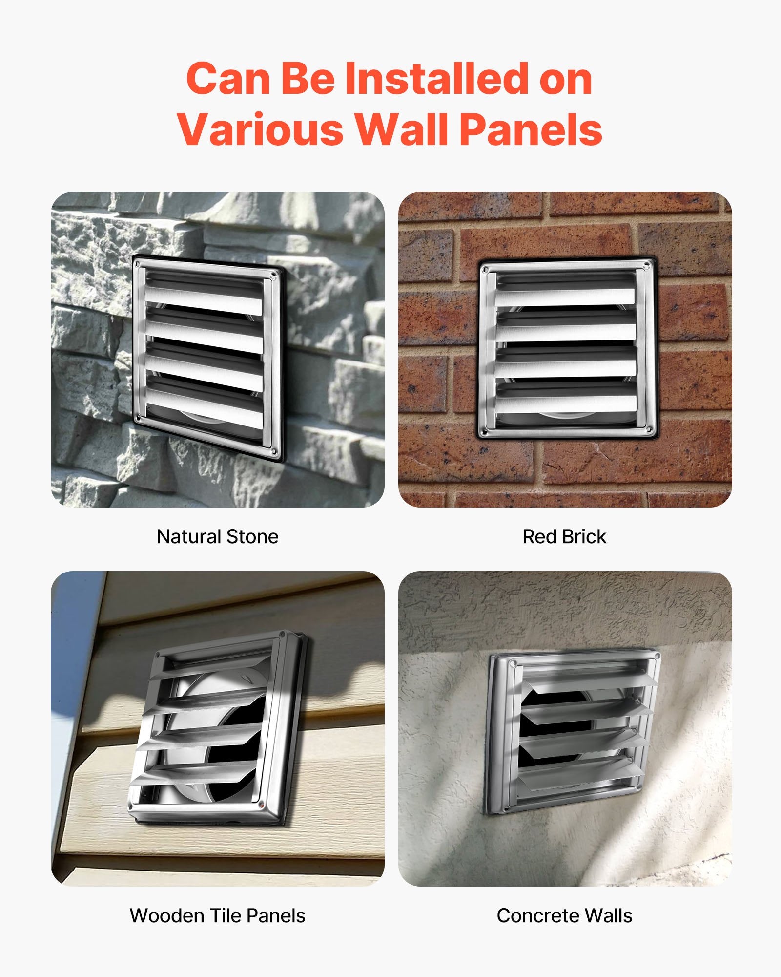 145mm Wall Vent Cover Louvered Square AC Vent Stainless Rubber Gasket 1 Pack