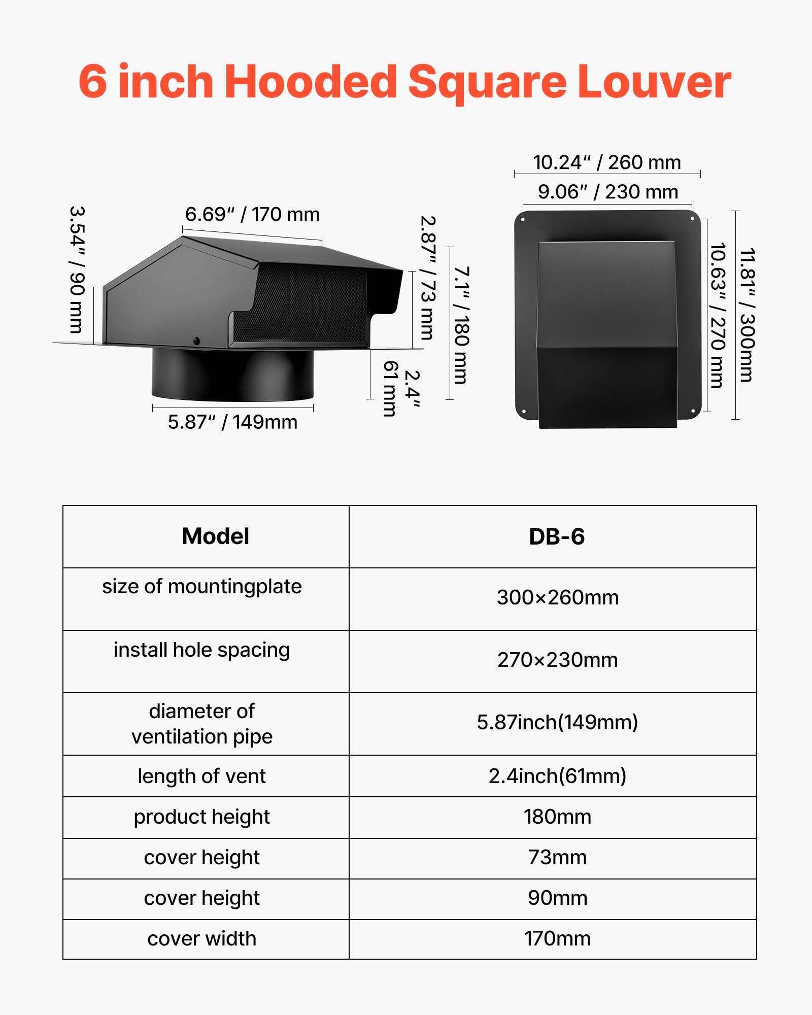 Hooded Wall Vent Cover with Protection Screen for AC and Exhaust Ventilation