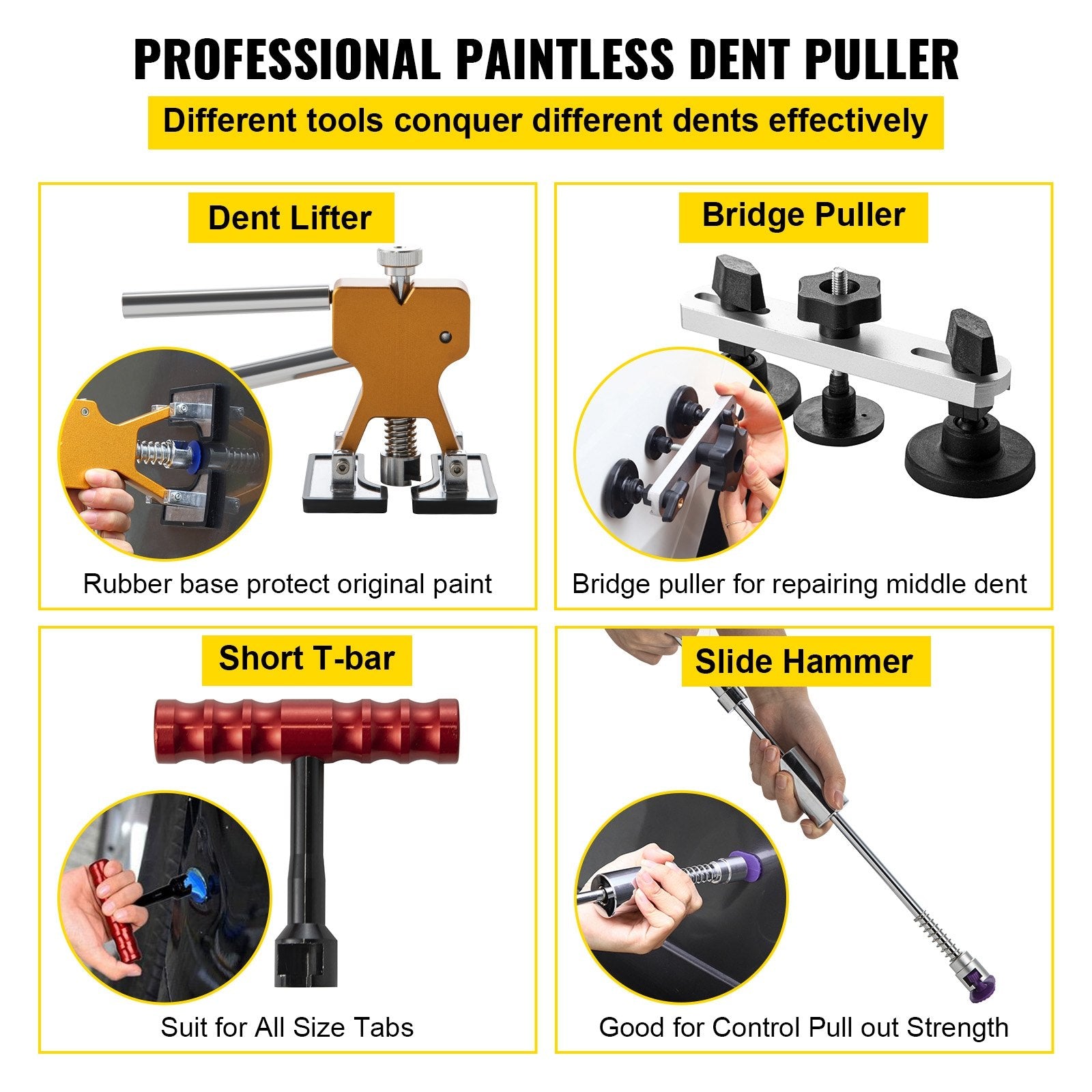 Paintless Dent Removal Rods 89PCS Car Repair Kit Golden Lifter Puller Glue Tabs