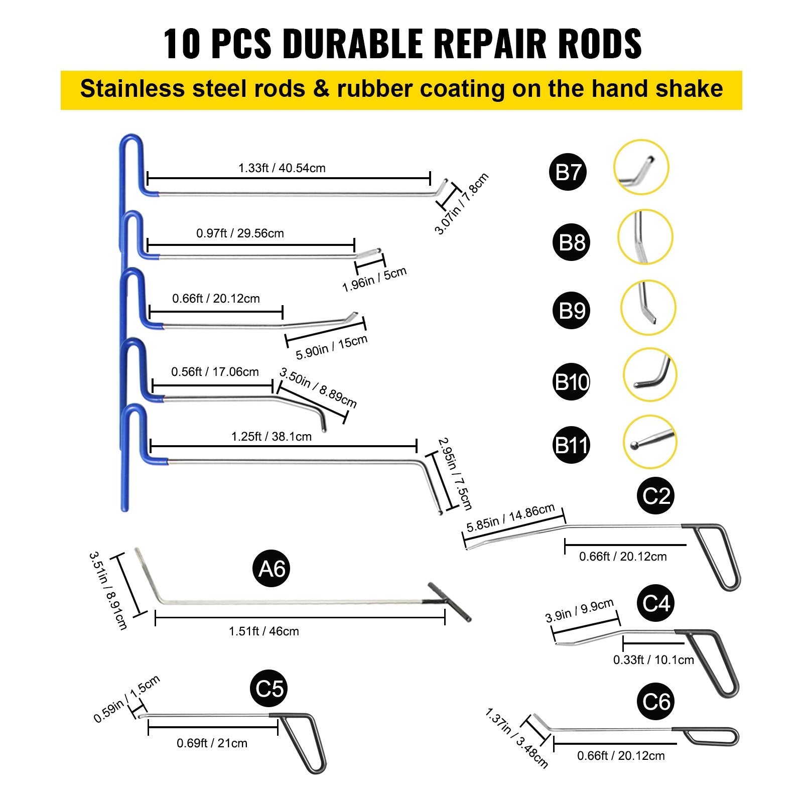 Paintless Dent Removal Rods 89PCS Car Repair Kit Golden Lifter Puller Glue Tabs