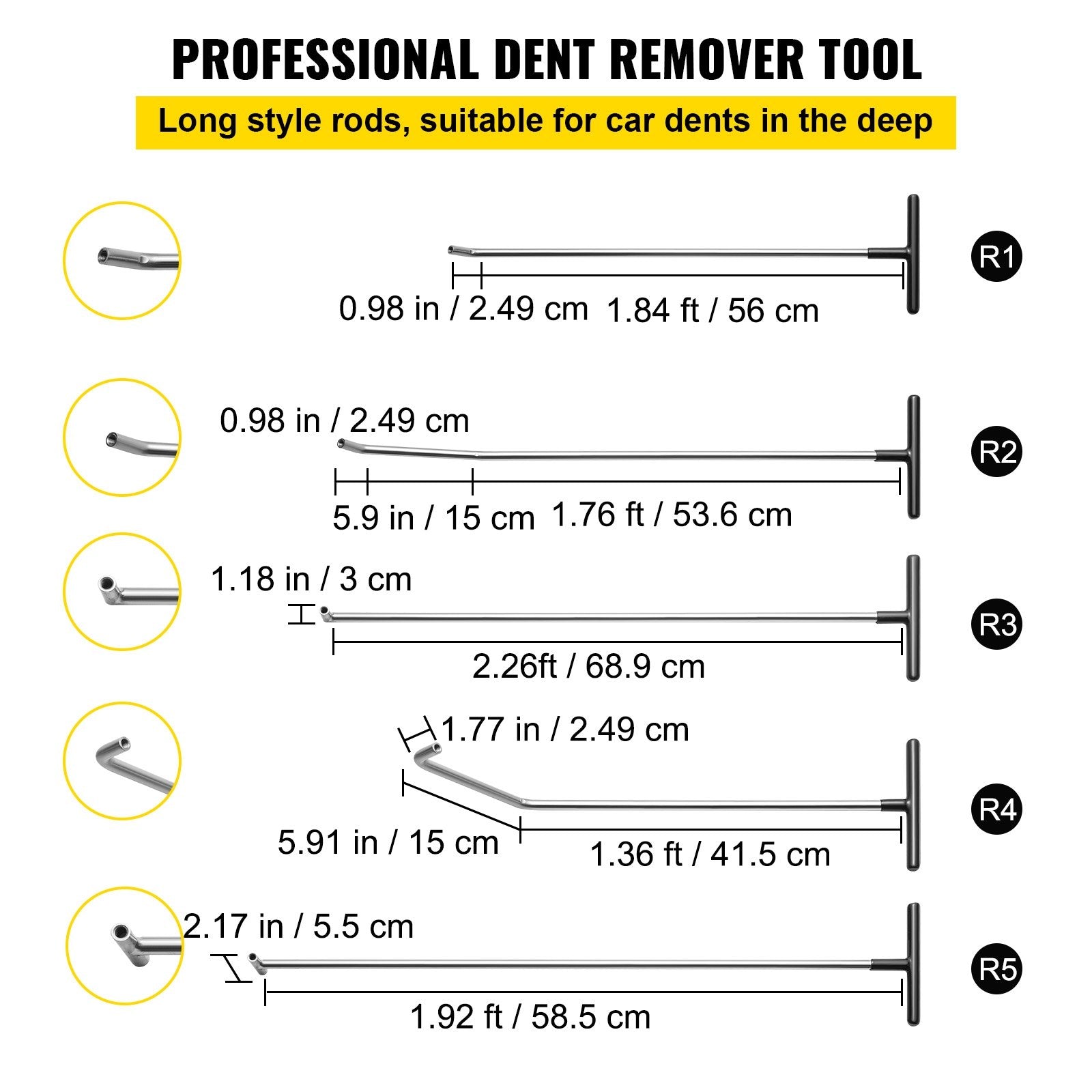 Rods Dent Removal Kit 13PCS Paintless Repair Tools Stainless Steel Tapper Heads