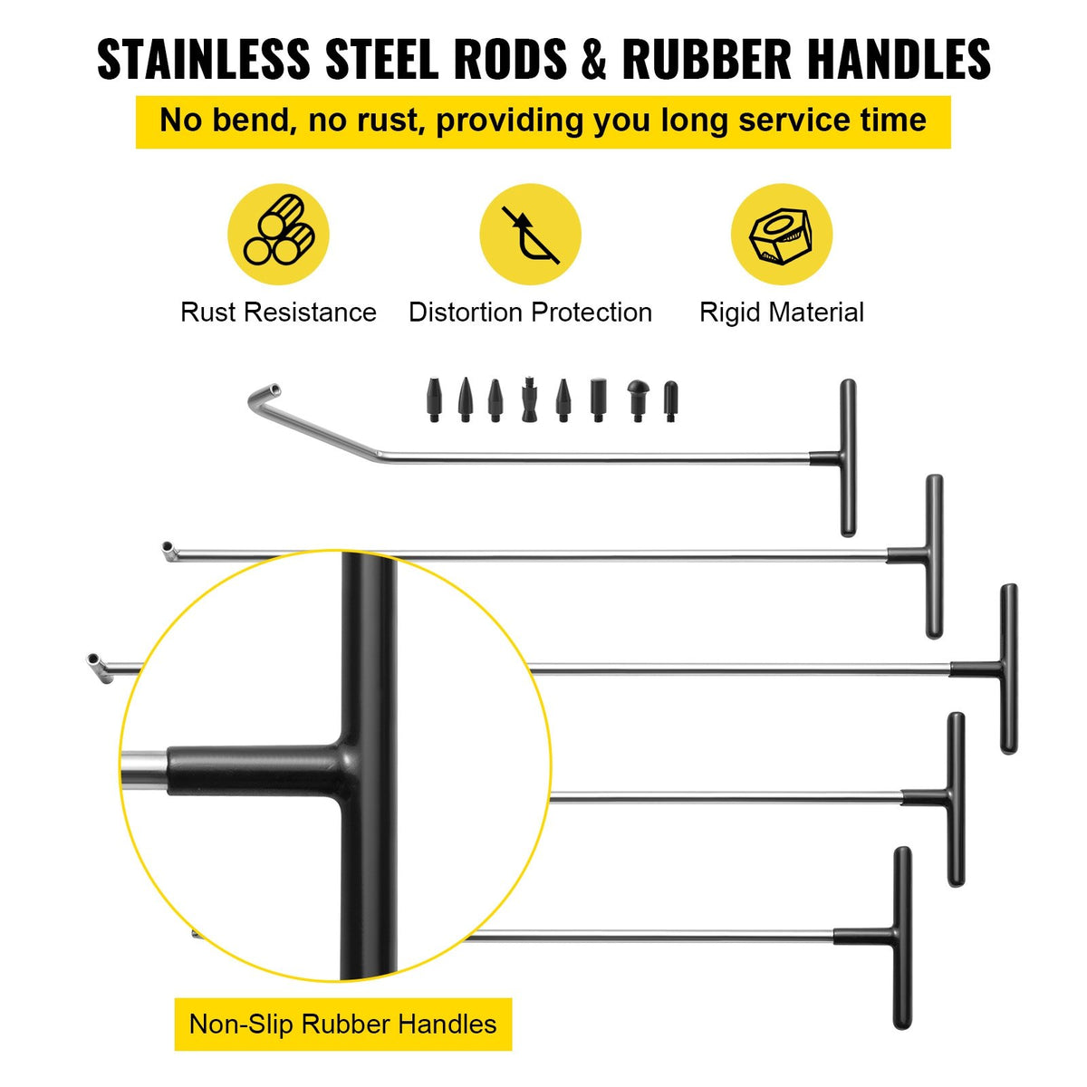 Rods Dent Removal Kit 13PCS Paintless Repair Tools Stainless Steel Tapper Heads