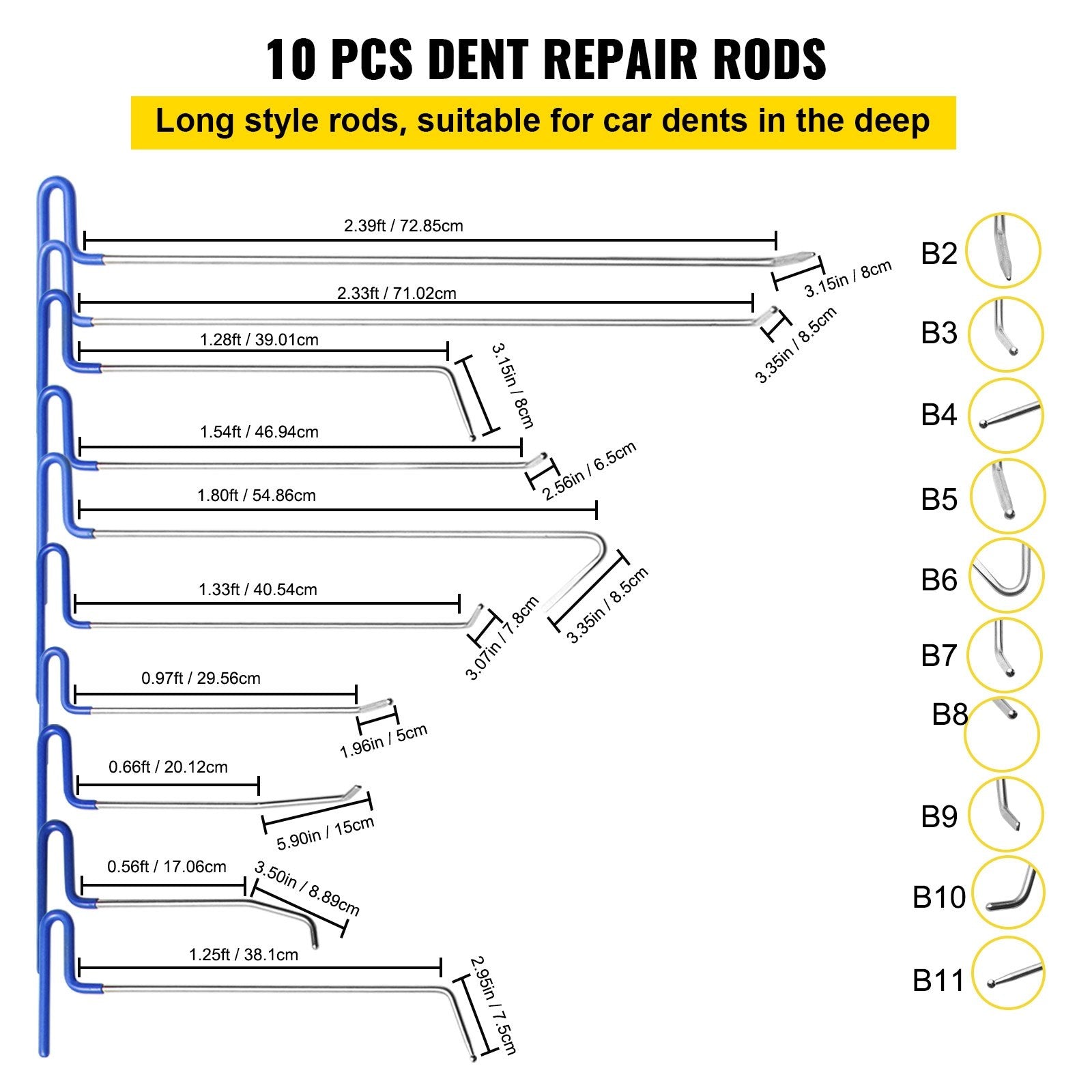 Rods Dent Puller Stainless Steel Paintless Repair Kit 20PCS for Hail Removal