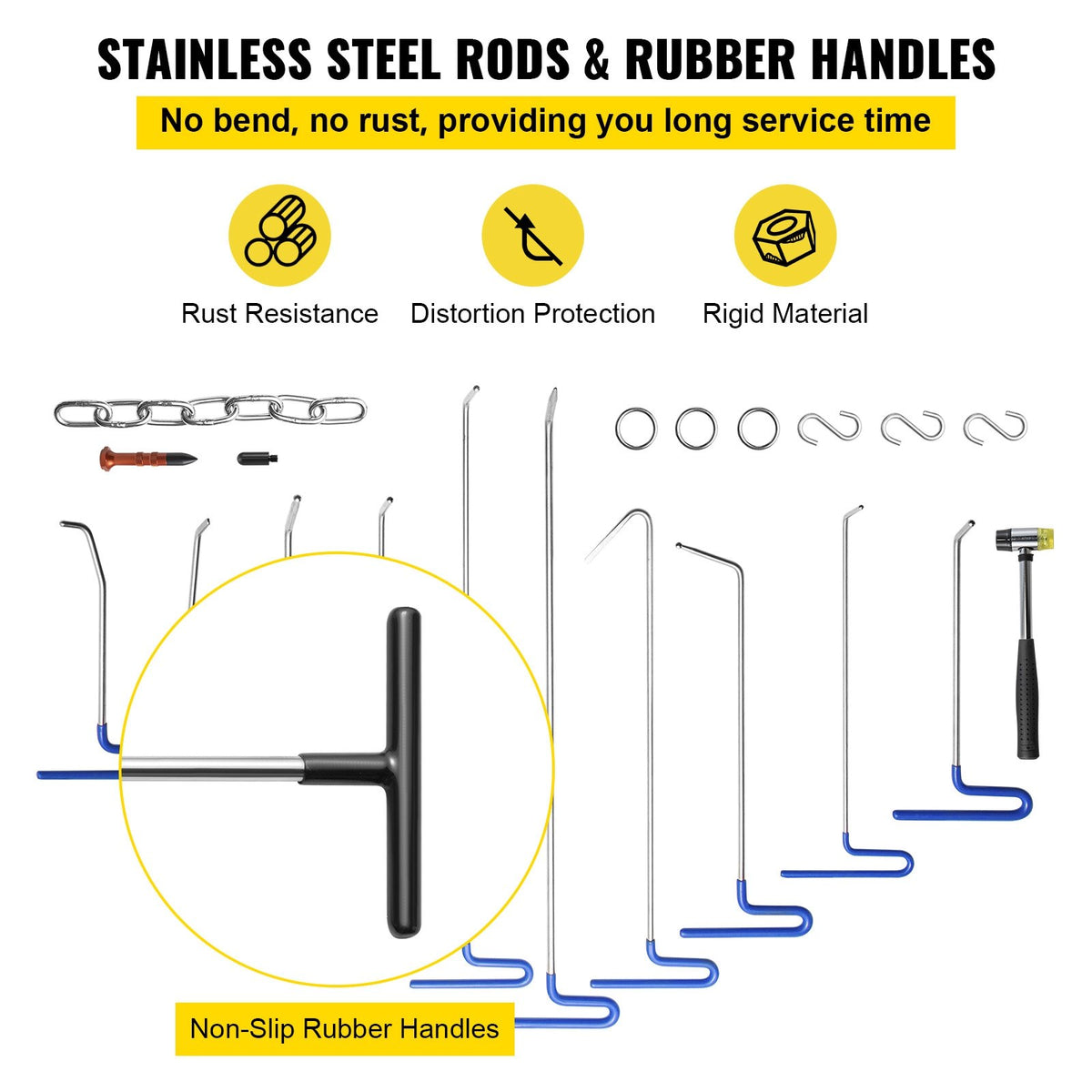 Rods Dent Puller Stainless Steel Paintless Repair Kit 20PCS for Hail Removal