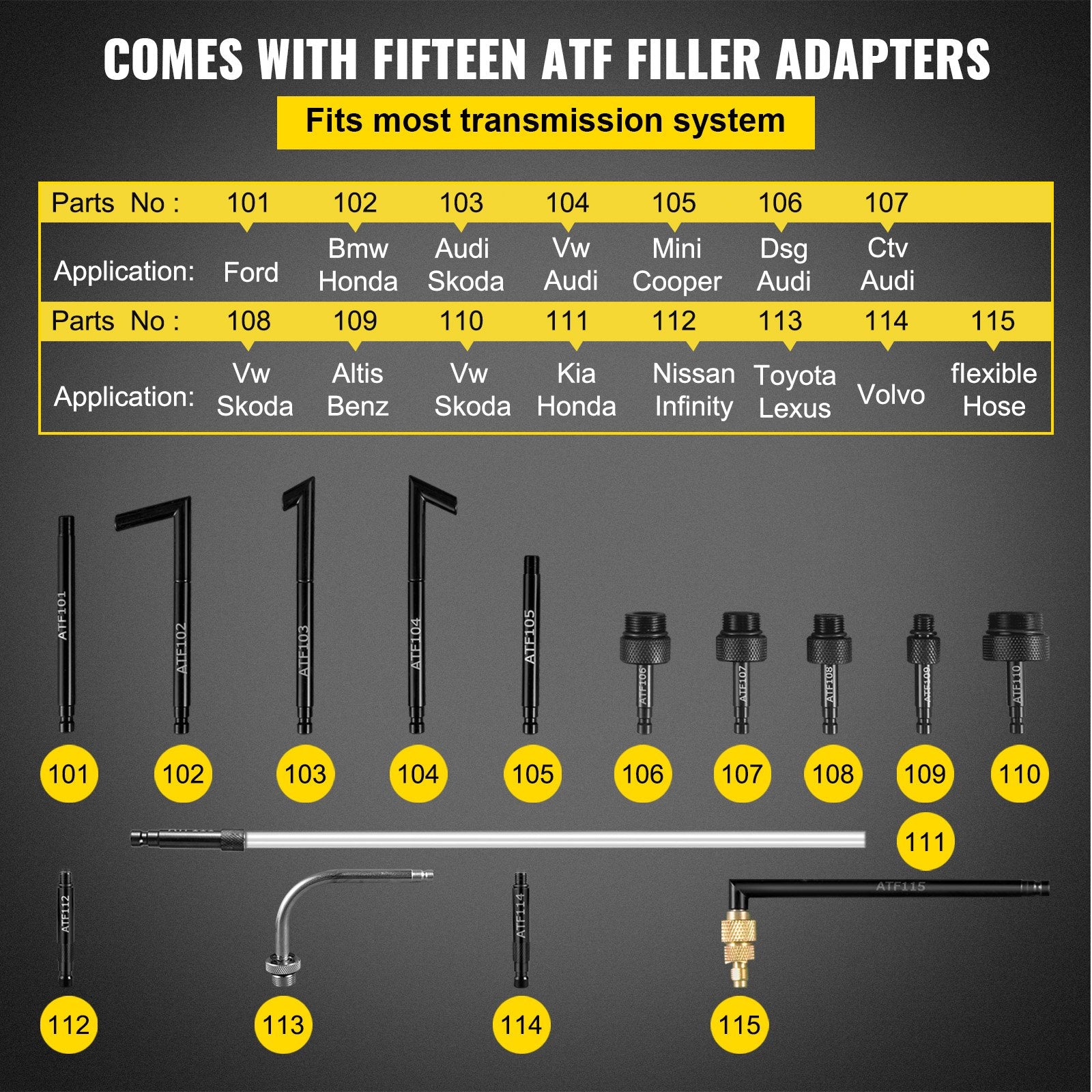 Transmission Fluid Bleeder 7.5L 15PCS ATF Filler Adapters Pressure Gauge