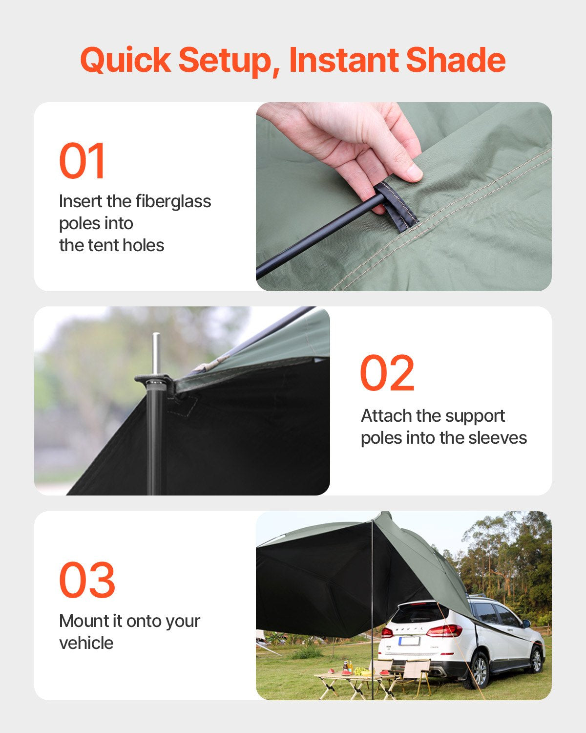 Vehicle Awning 10'x7' Large Car Side Shade with Extended Canopies